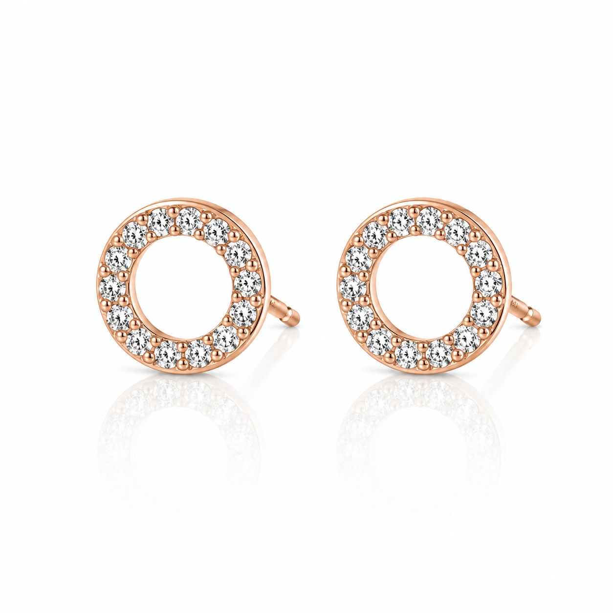 9ct Rose Gold Open Circle Cubic Zirconia Stud Earrings