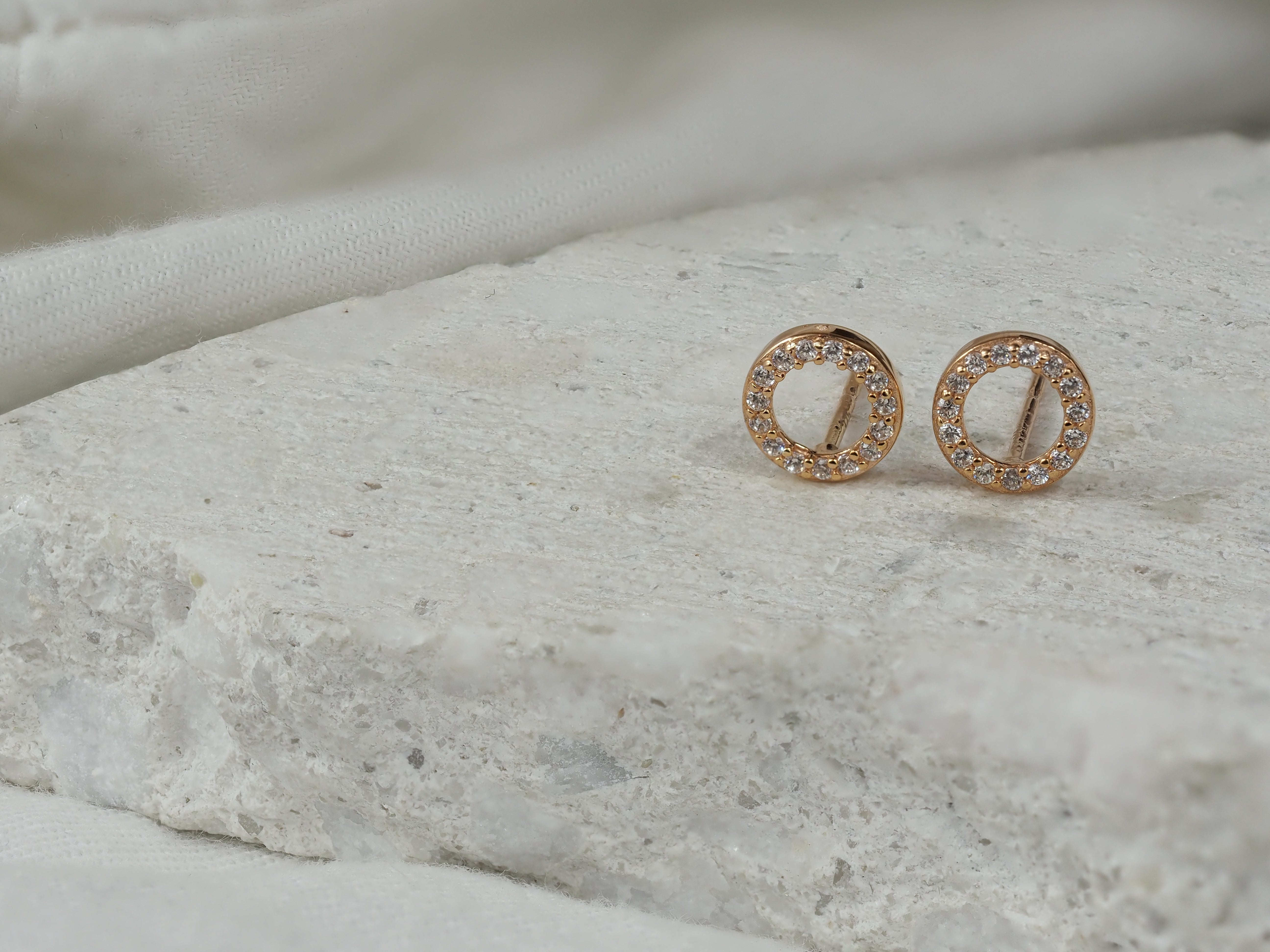 9ct Rose Gold Open Circle Cubic Zirconia Stud Earrings