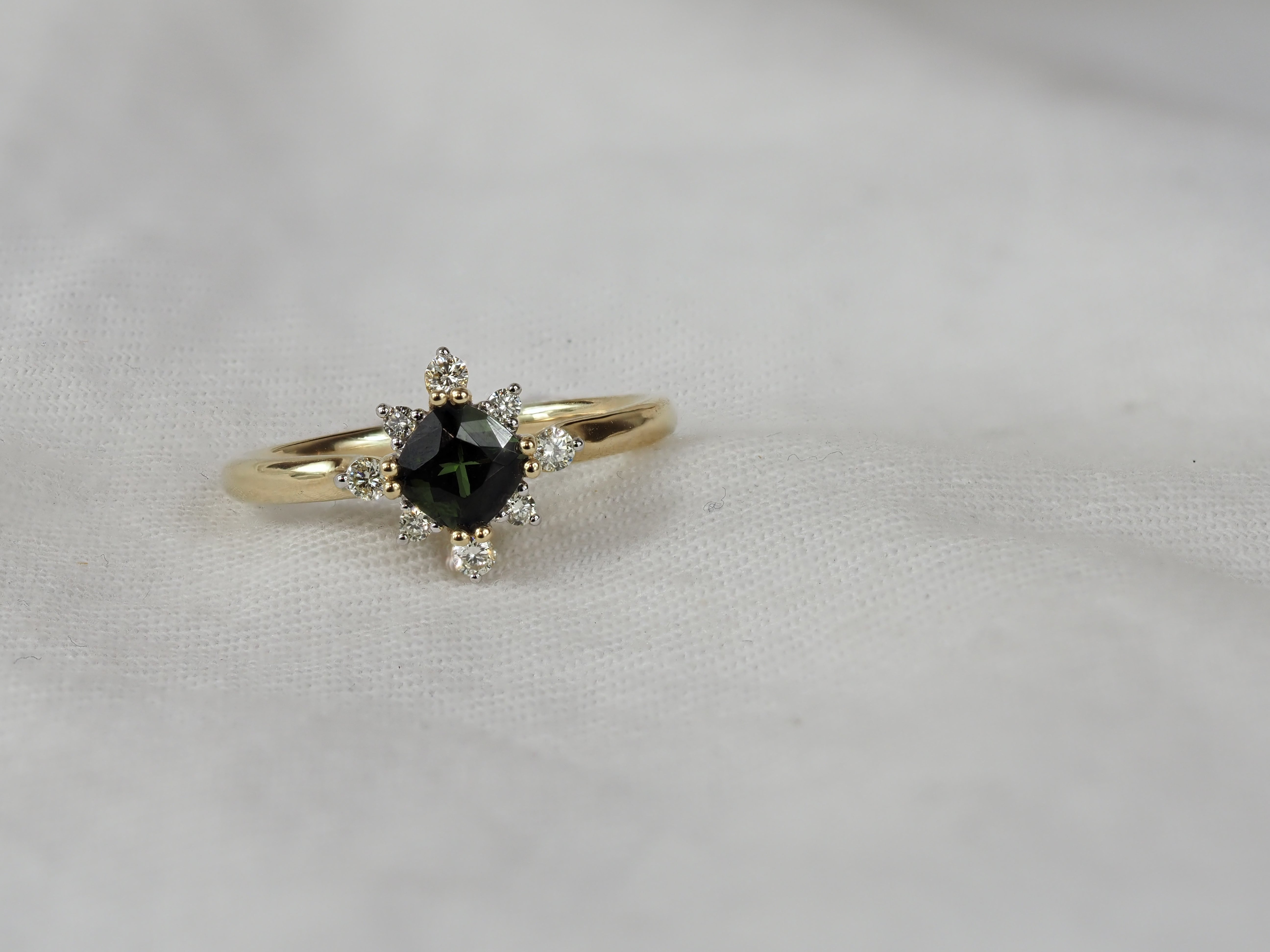 9ct Yellow Gold Green Tourmaline and Diamond Ring, 0.60ct Centre