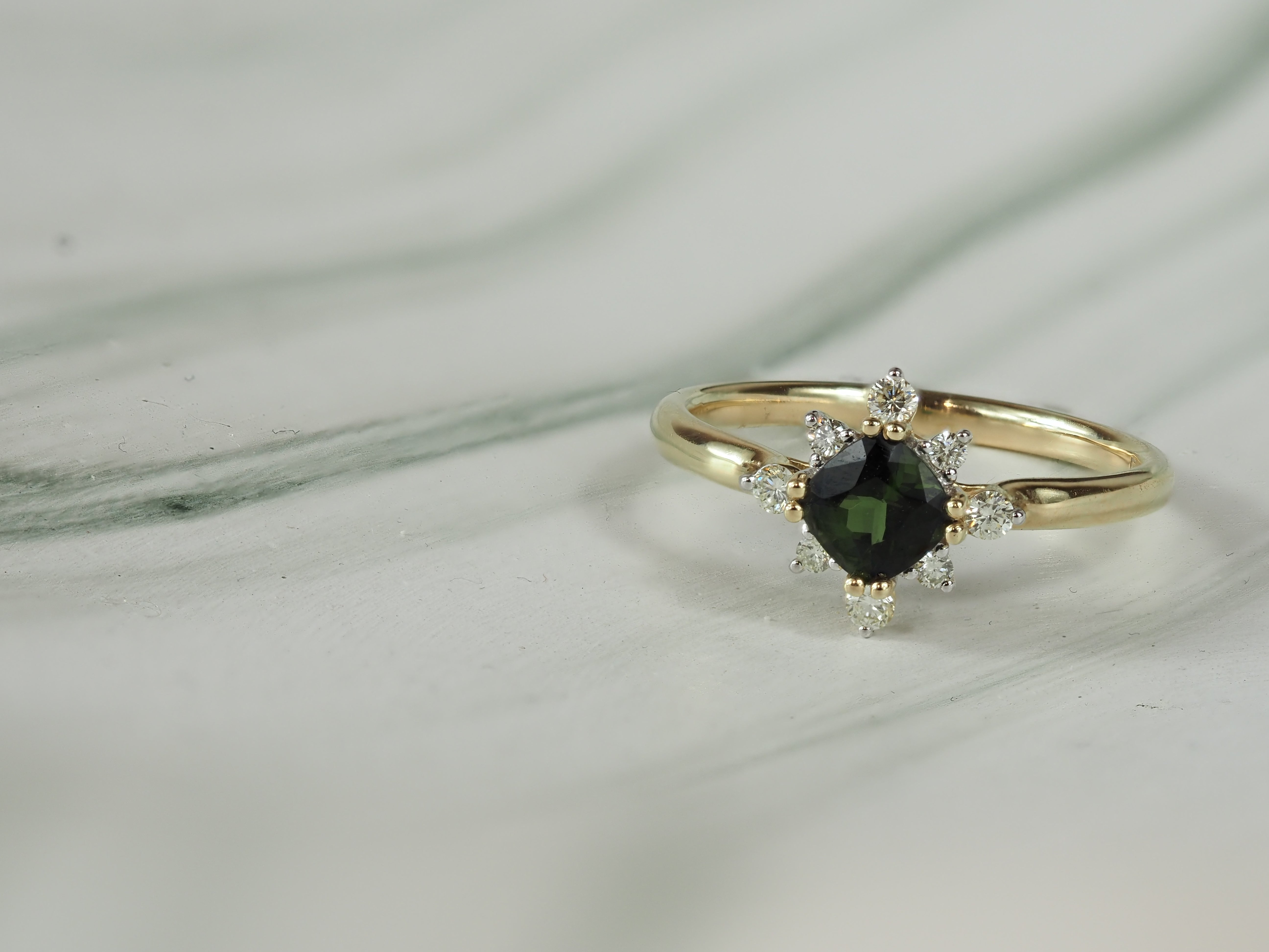 9ct Yellow Gold Green Tourmaline and Diamond Ring, 0.60ct Centre