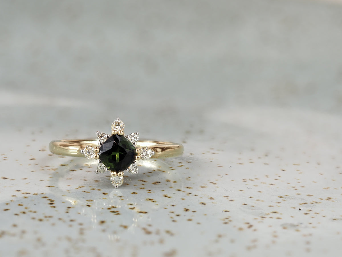 9ct Yellow Gold Green Tourmaline and Diamond Ring, 0.60ct Centre