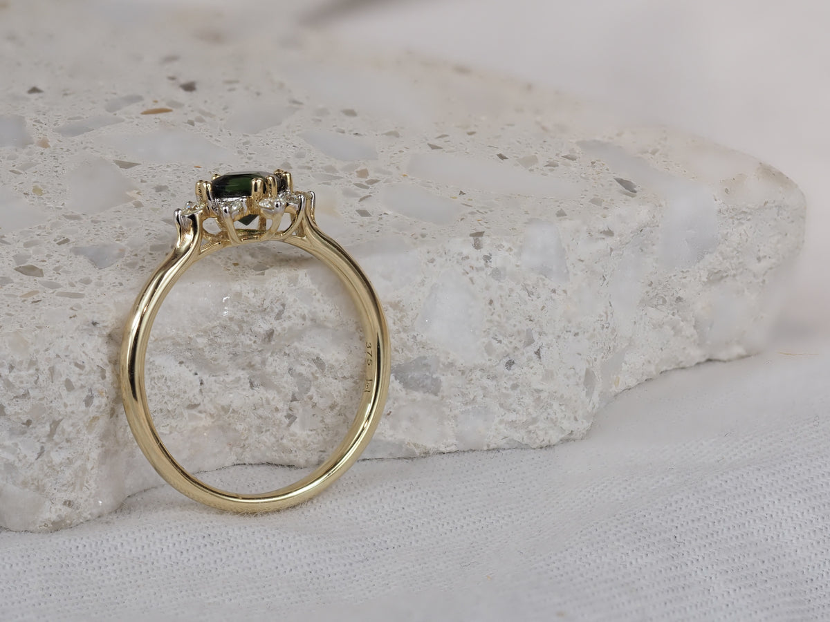 9ct Yellow Gold Green Tourmaline and Diamond Ring, 0.60ct Centre