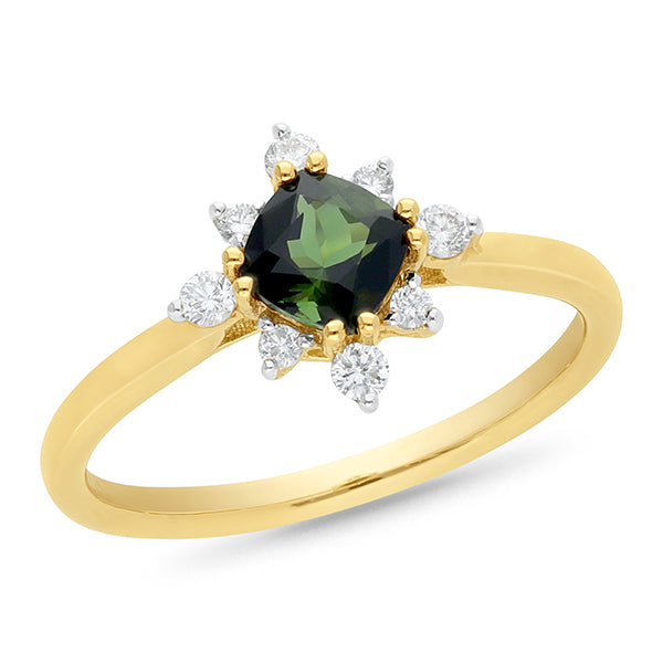 9ct Yellow Gold Green Tourmaline and Diamond Ring, 0.60ct Centre