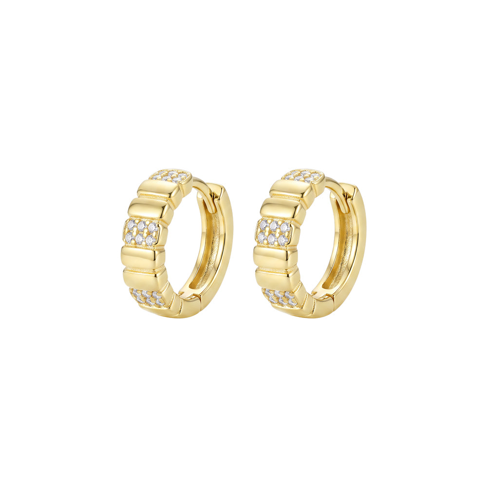 Solv Sterling Silver Gold-Plated Ribbed 11mm Cubic Zirconia Hoop Earrings