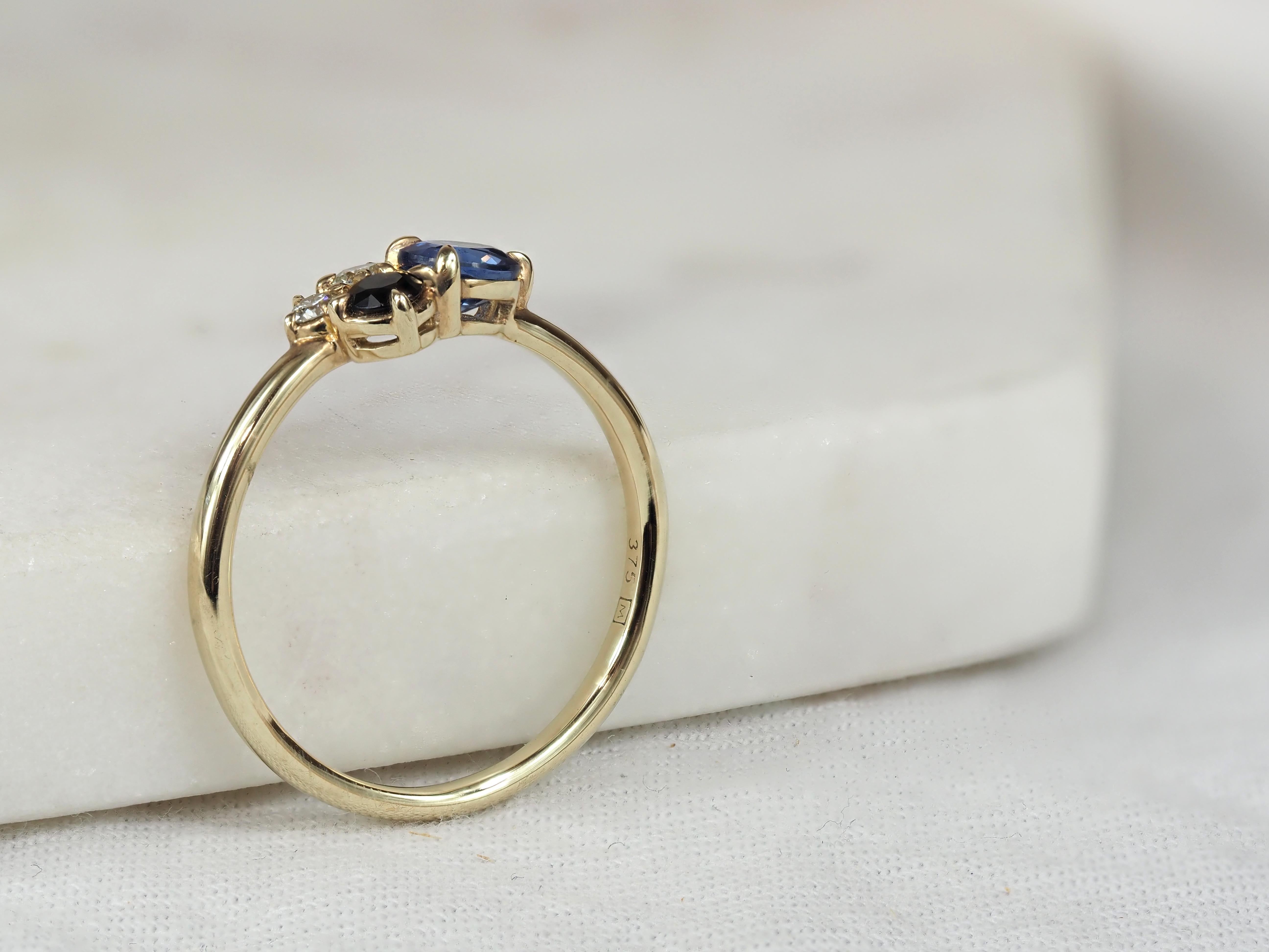 9ct Yellow Gold Ceylon, Sapphire and Diamond ring