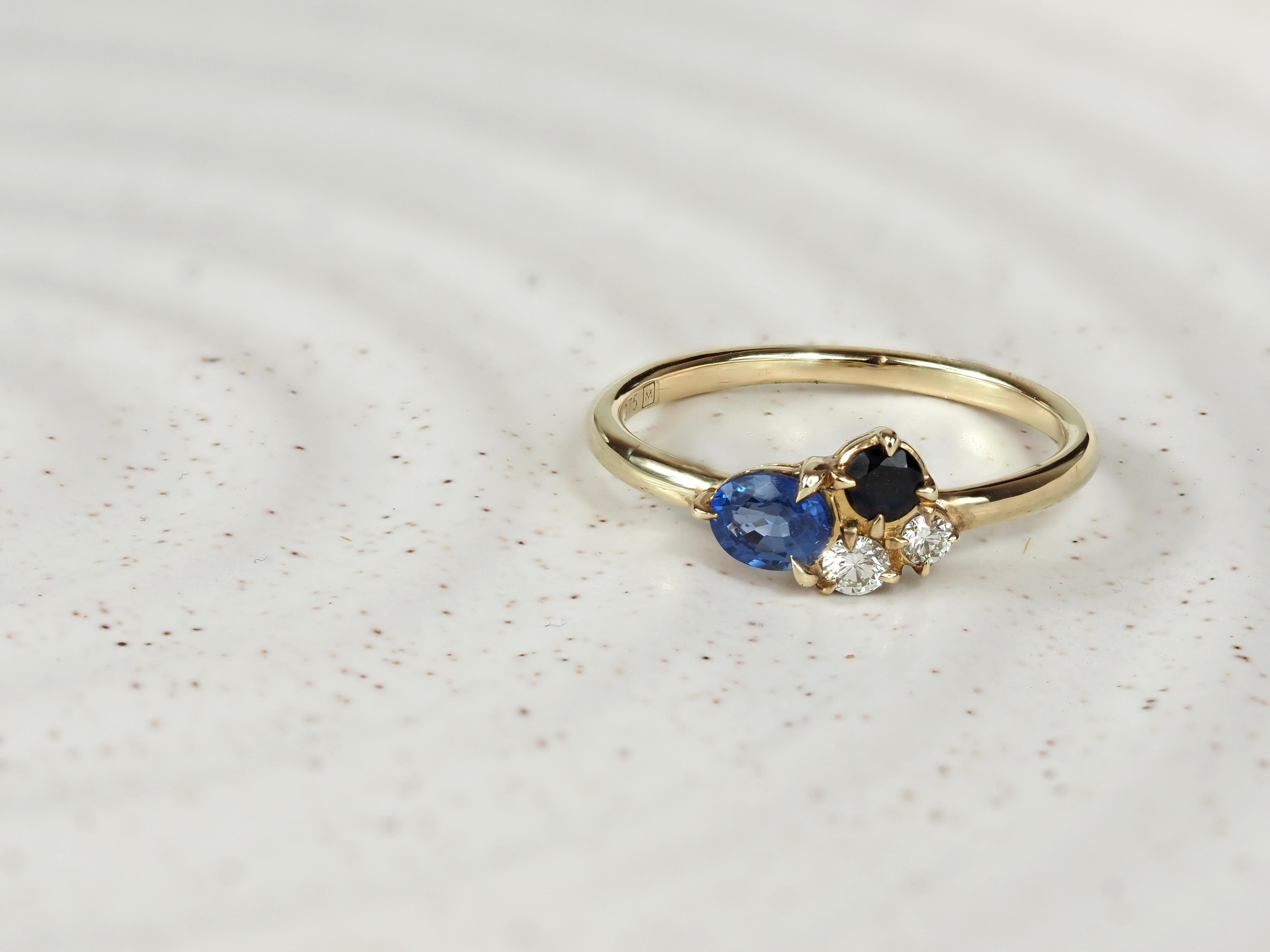 9ct Yellow Gold Ceylon, Sapphire and Diamond ring