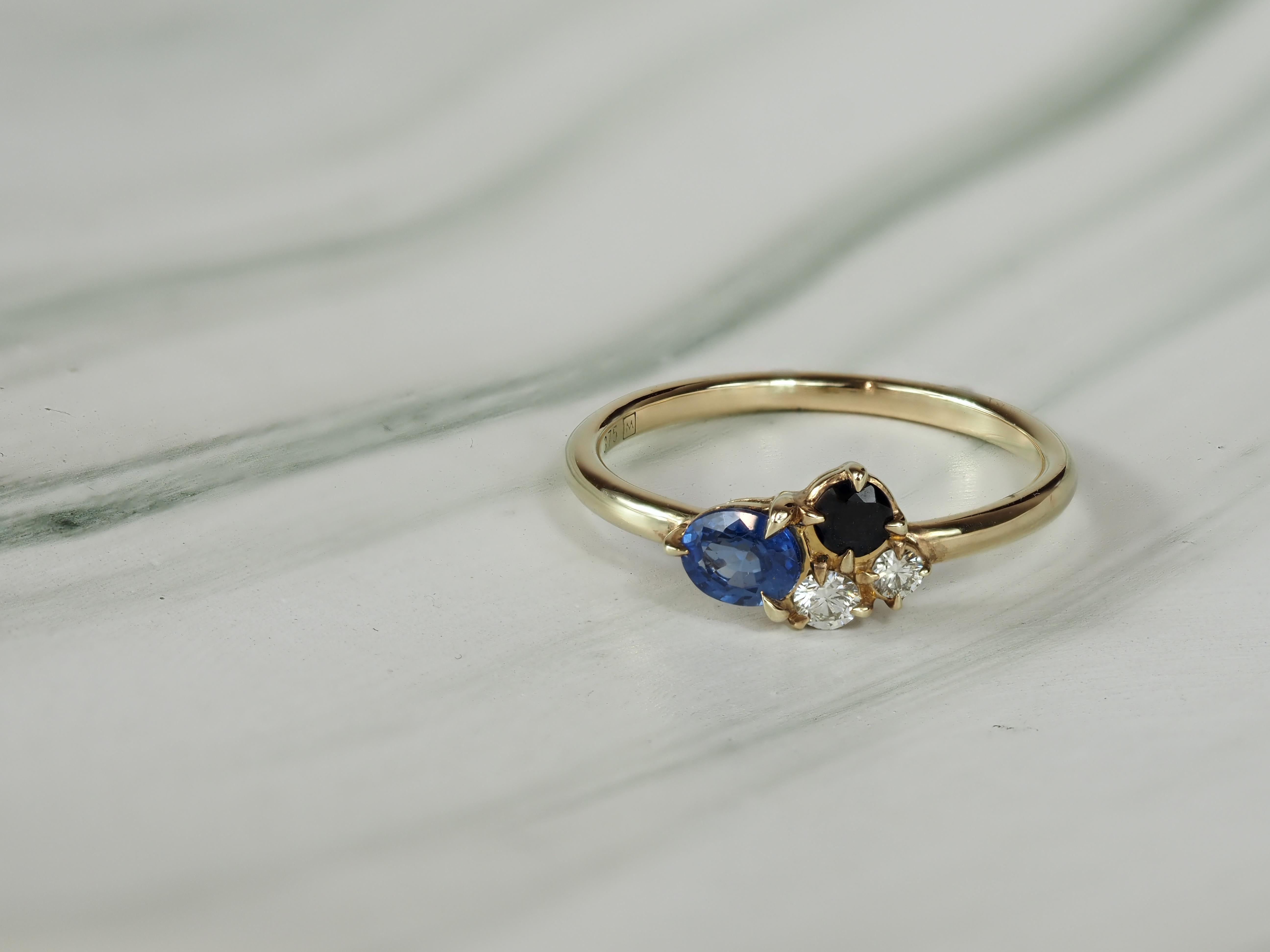 9ct Yellow Gold Ceylon, Sapphire and Diamond ring