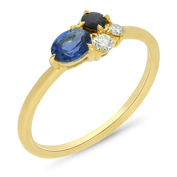 9ct Yellow Gold Ceylon, Sapphire and Diamond ring