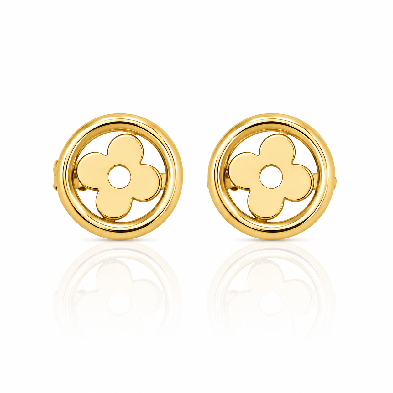 9ct Yellow Gold Circle Clover Stud Earrings