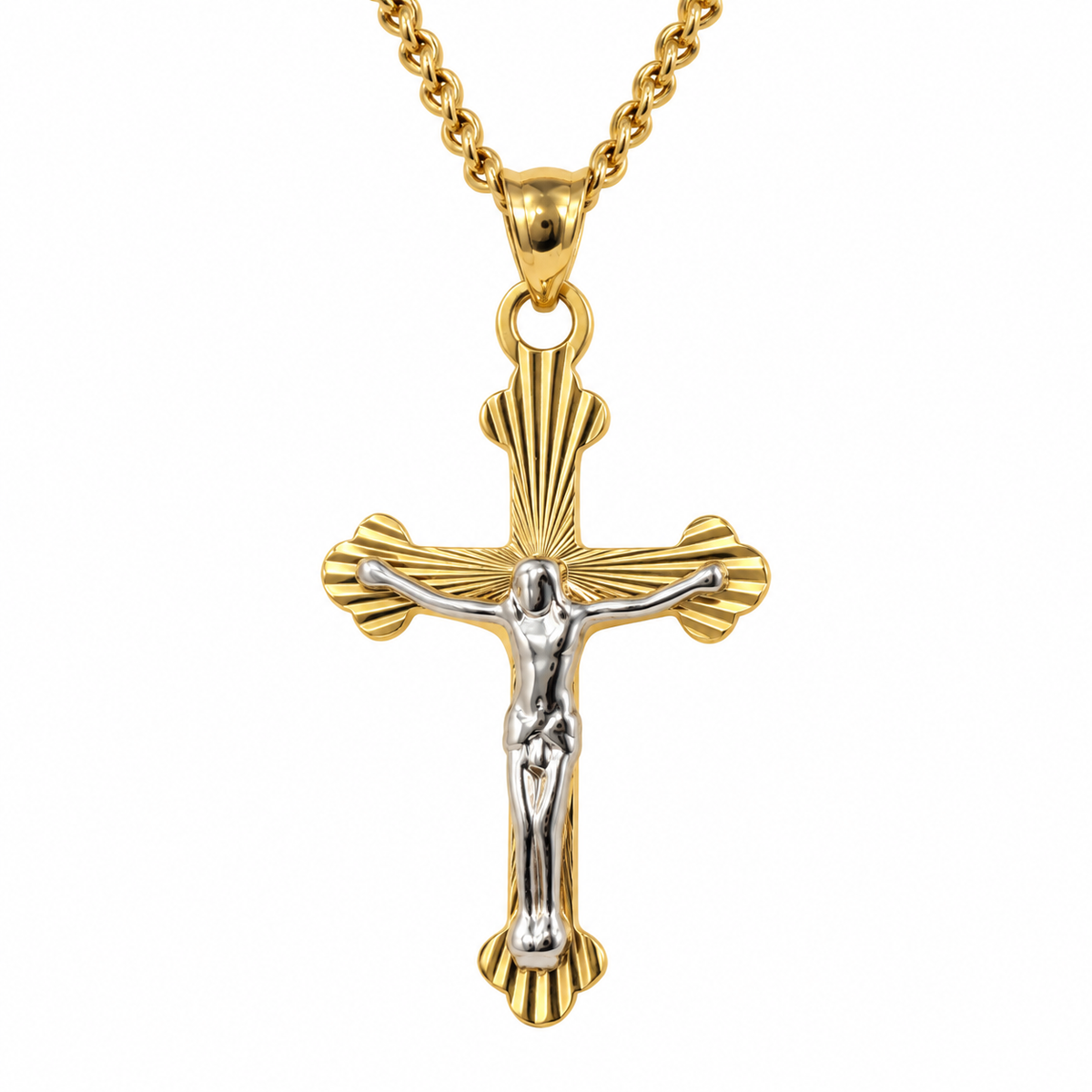 9ct Yellow and White Gold Crucifix