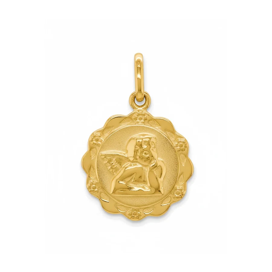 9ct Yellow Gold Guardian Angel Medallion, 14mm