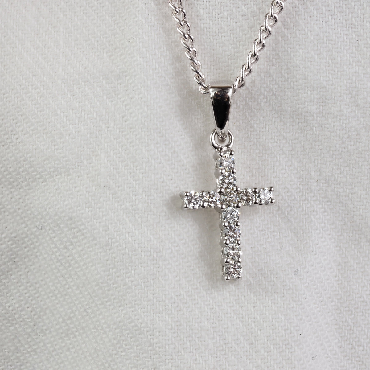 9ct White Gold Diamond Cross Pendant, 12mm