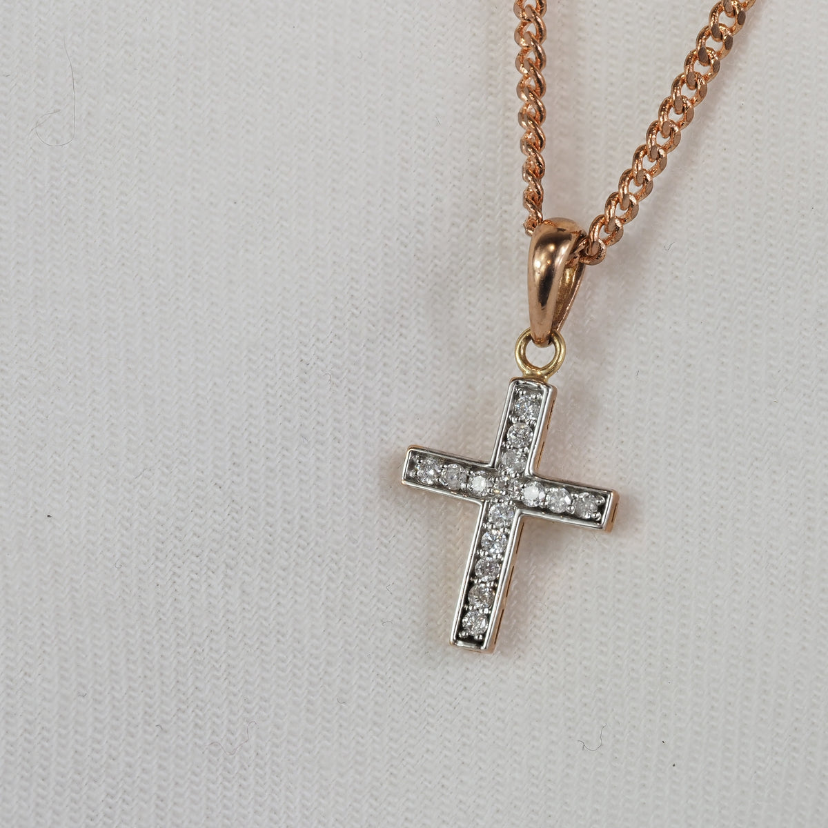 9ct Rose Gold Diamond Cross Pendant, 13mm