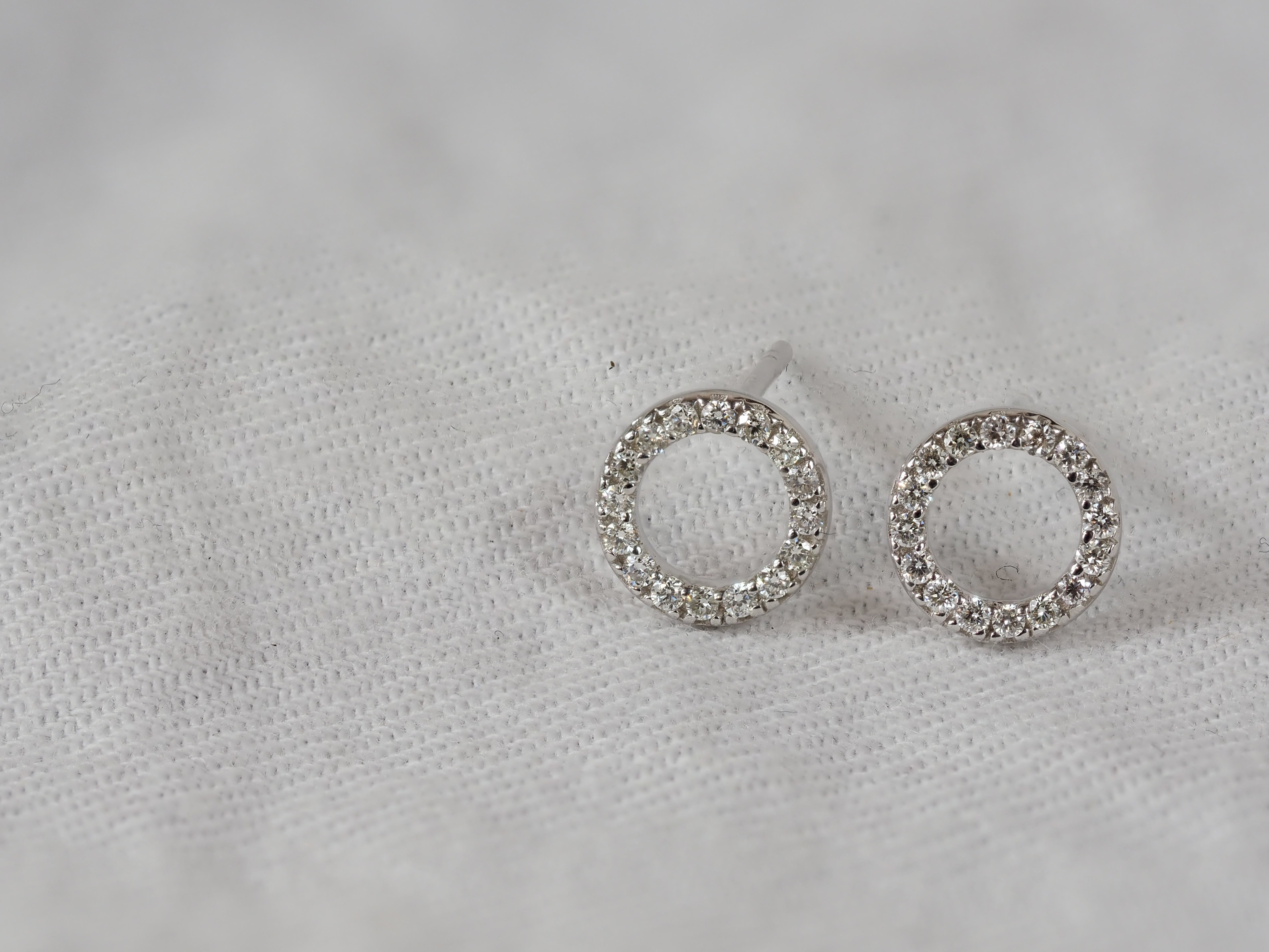 9ct White Gold Open Circle Diamond Stud Earrings, 0.32ct total