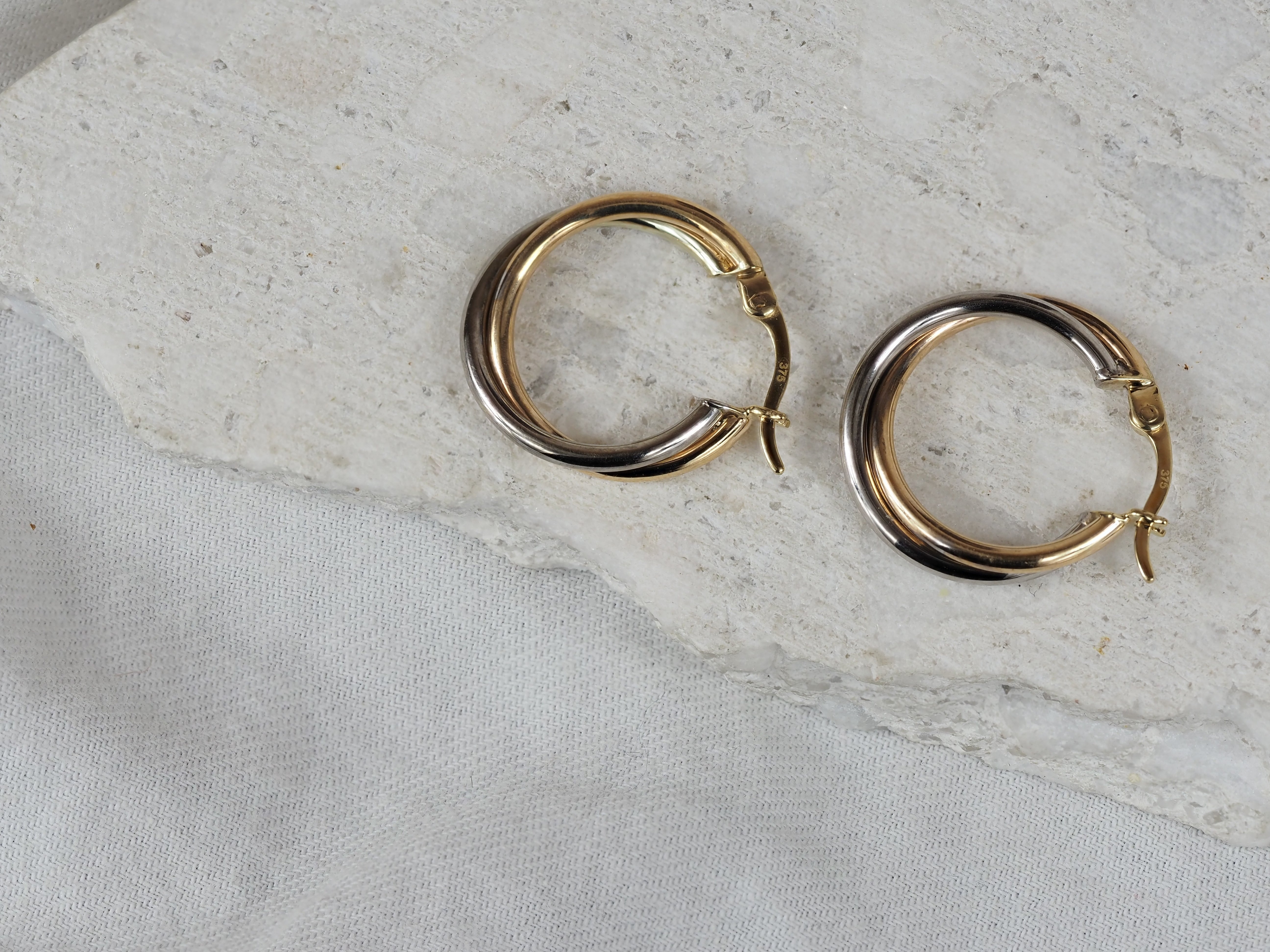 9ct Yellow and White Gold Double Hoop Earrings