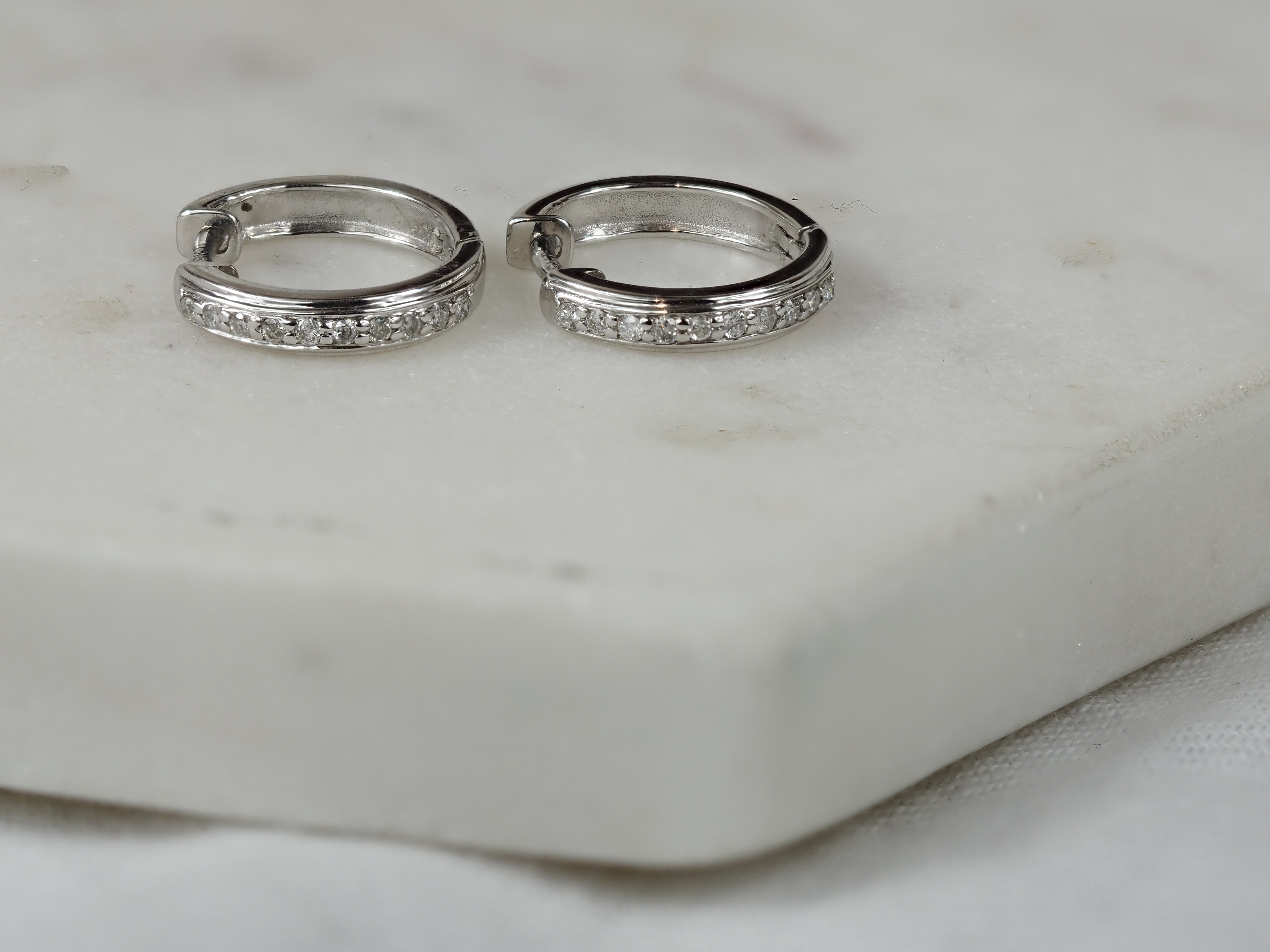 9ct White Gold Diamond Huggie Earrings, 0.10ct total