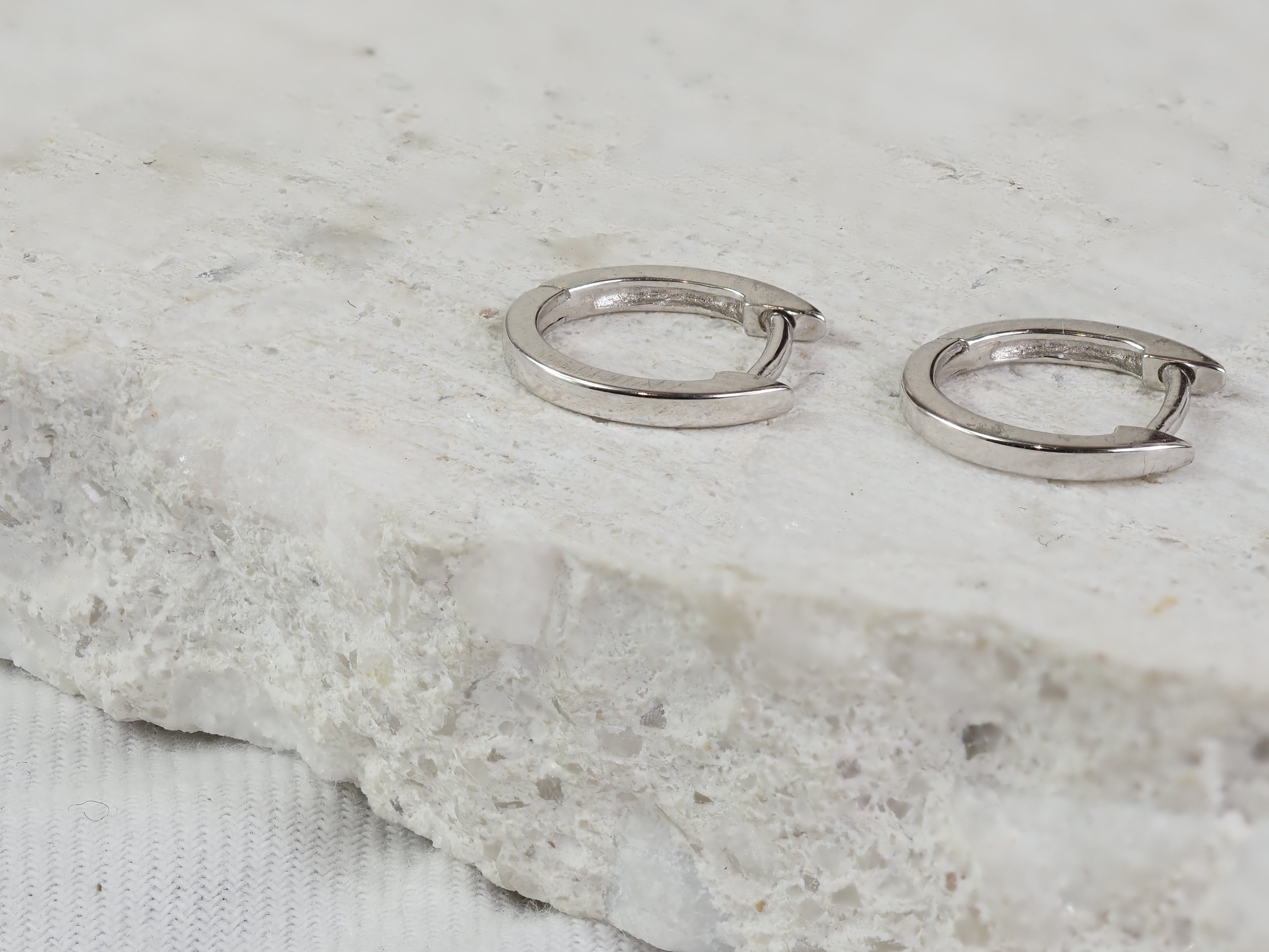 9ct White Gold Oval Huggie Earrings