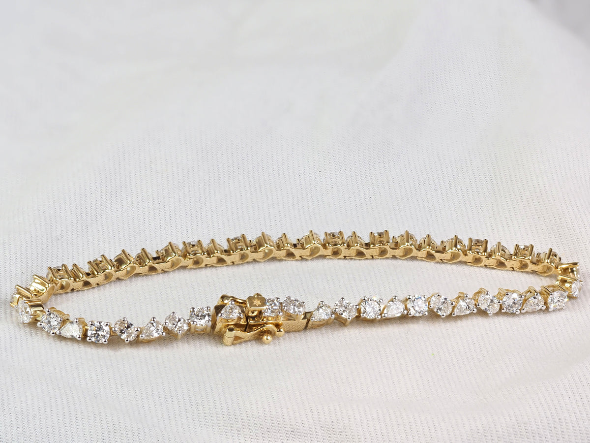 9ct Yellow Gold Lab-Grown Mixed-Cut Diamond Tennis Bracelet, 4.80ct Total