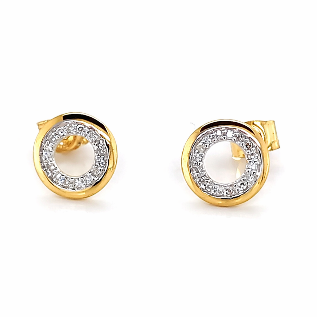 9ct Yellow and White Gold Open Circle Diamond Stud Earrings, 0.09ct total