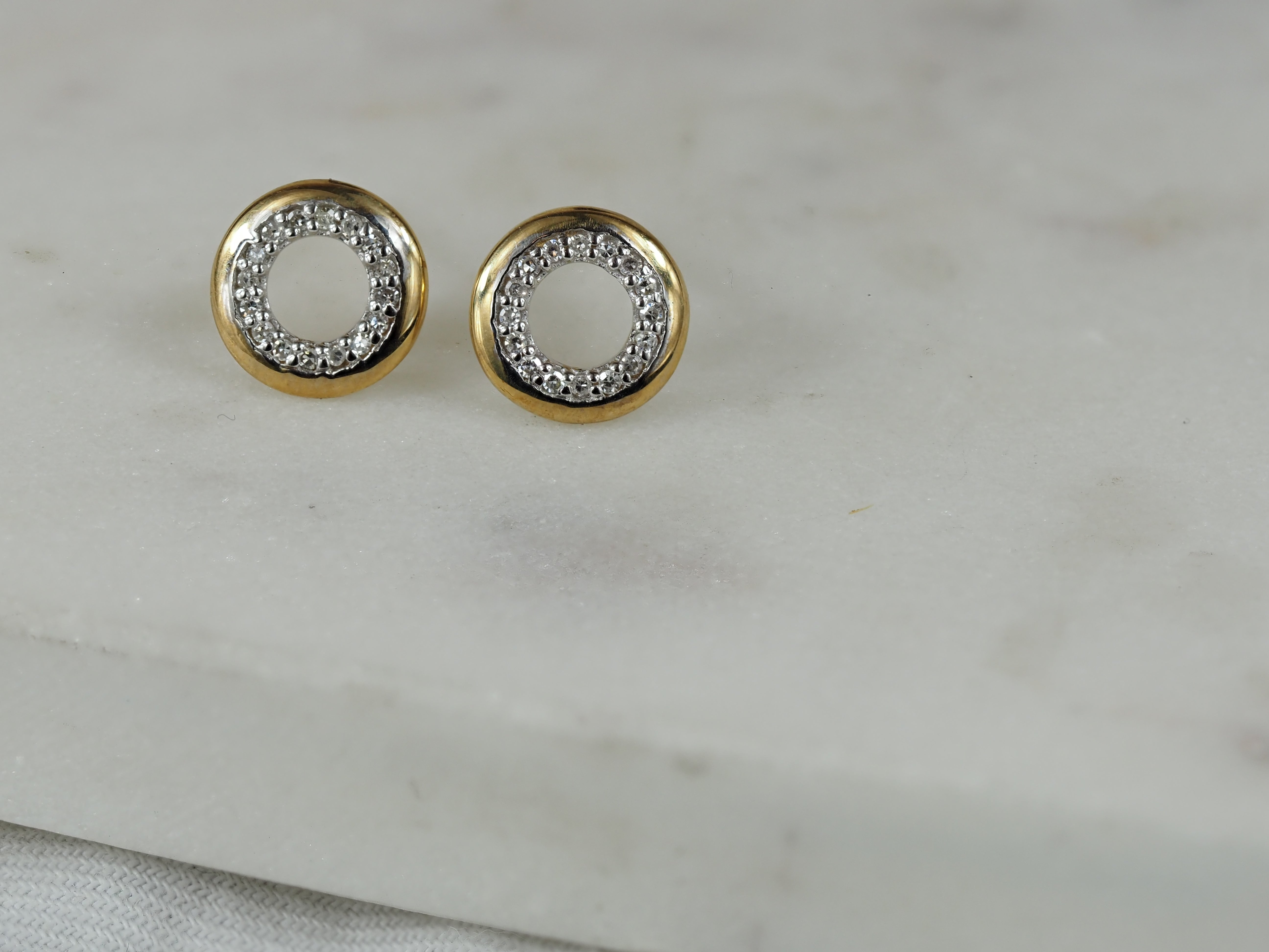 9ct Yellow and White Gold Open Circle Diamond Stud Earrings, 0.09ct total
