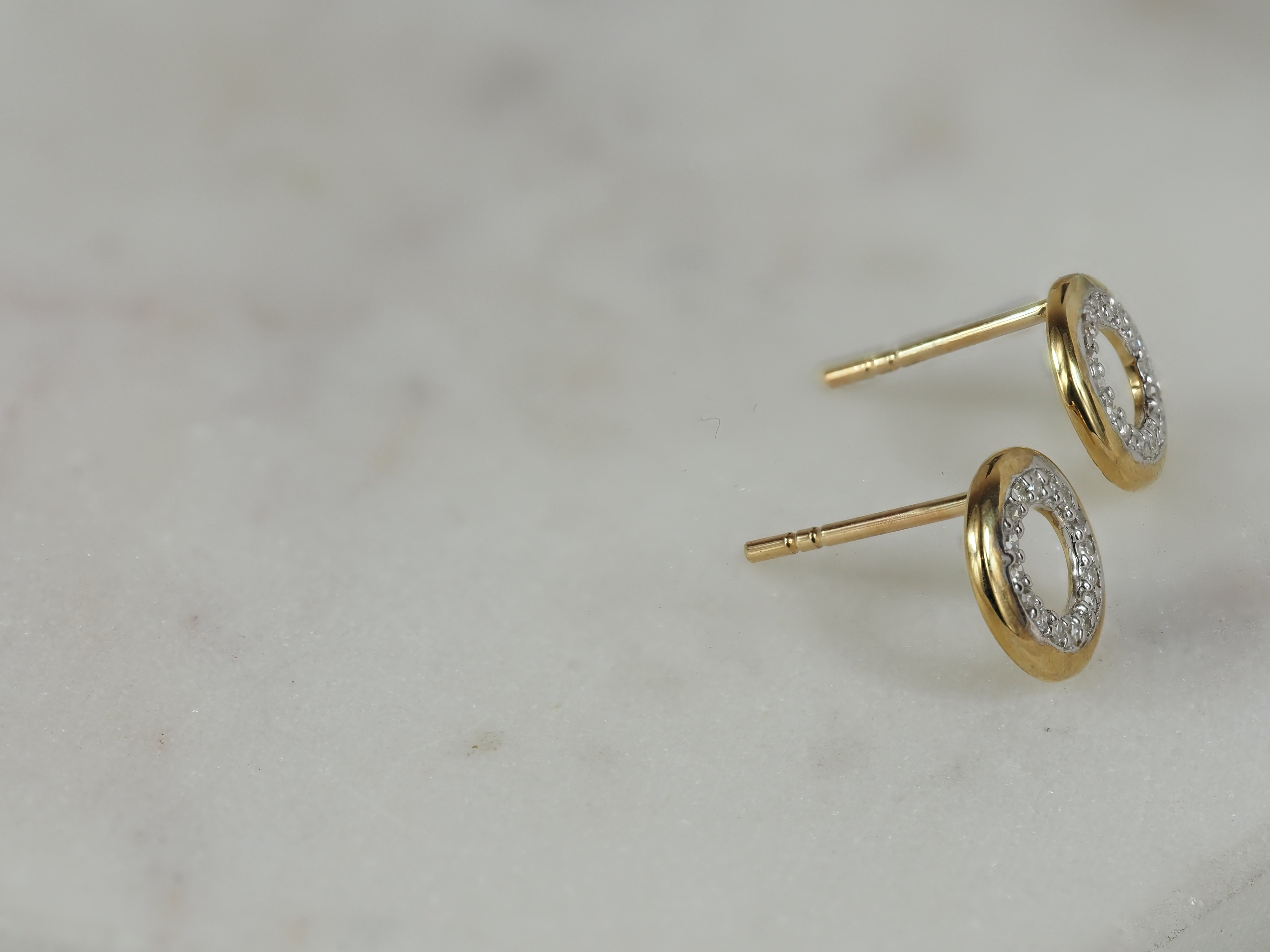 9ct Yellow and White Gold Open Circle Diamond Stud Earrings, 0.09ct total