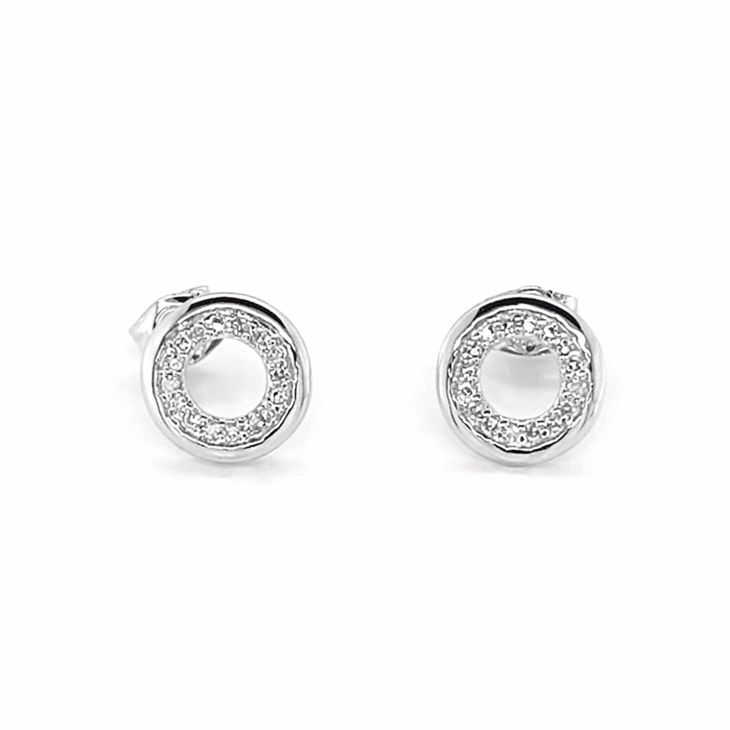9ct White Gold Open Circle Diamond Stud Earrings, 0.09ct total