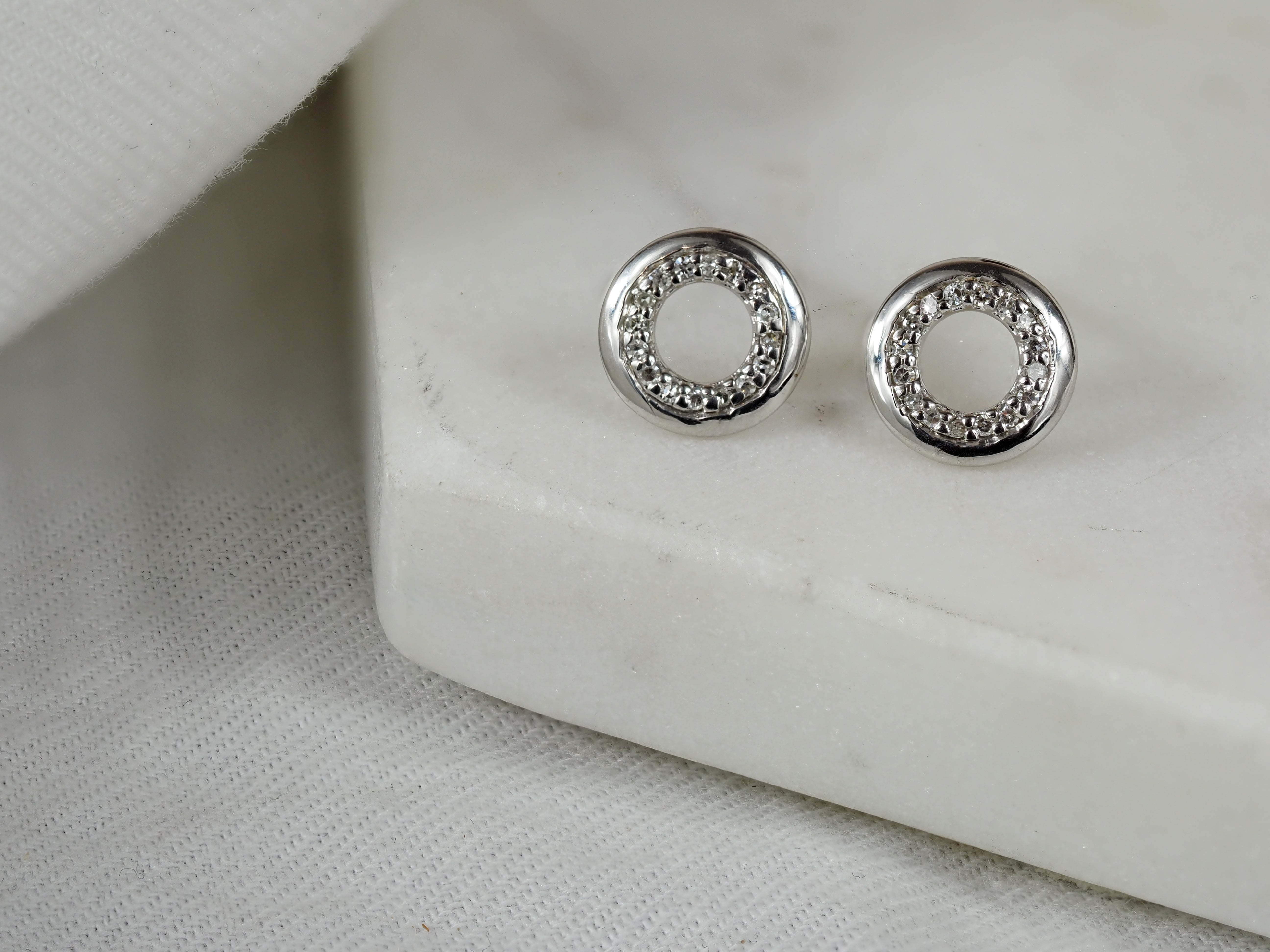 9ct White Gold Open Circle Diamond Stud Earrings, 0.09ct total