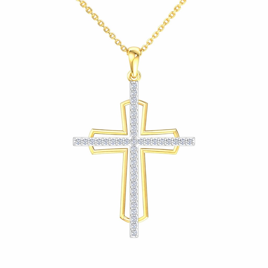 9ct Yellow Gold Diamond Cross, 25mm