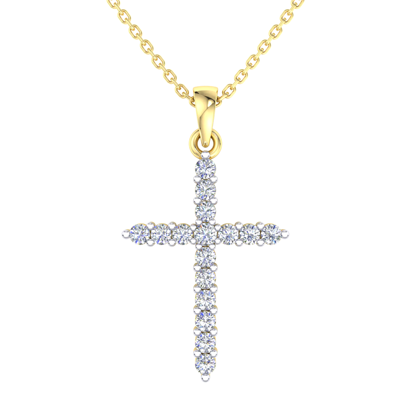 9ct Yellow Gold Diamond Cross Pendant, 17mm