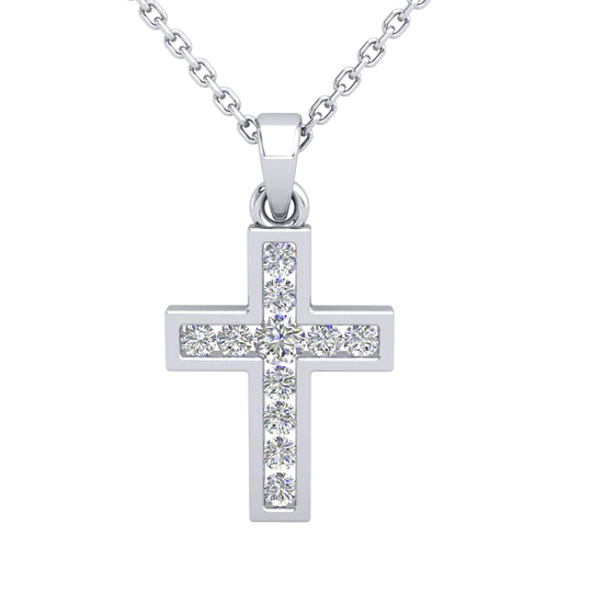 9ct White Gold Diamond Cross Pendant, 13mm