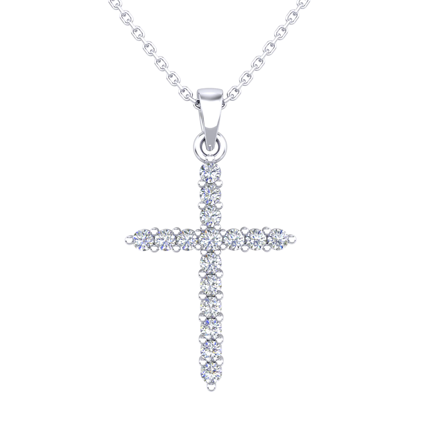 9ct White Gold Diamond Cross Pendant, 17mm
