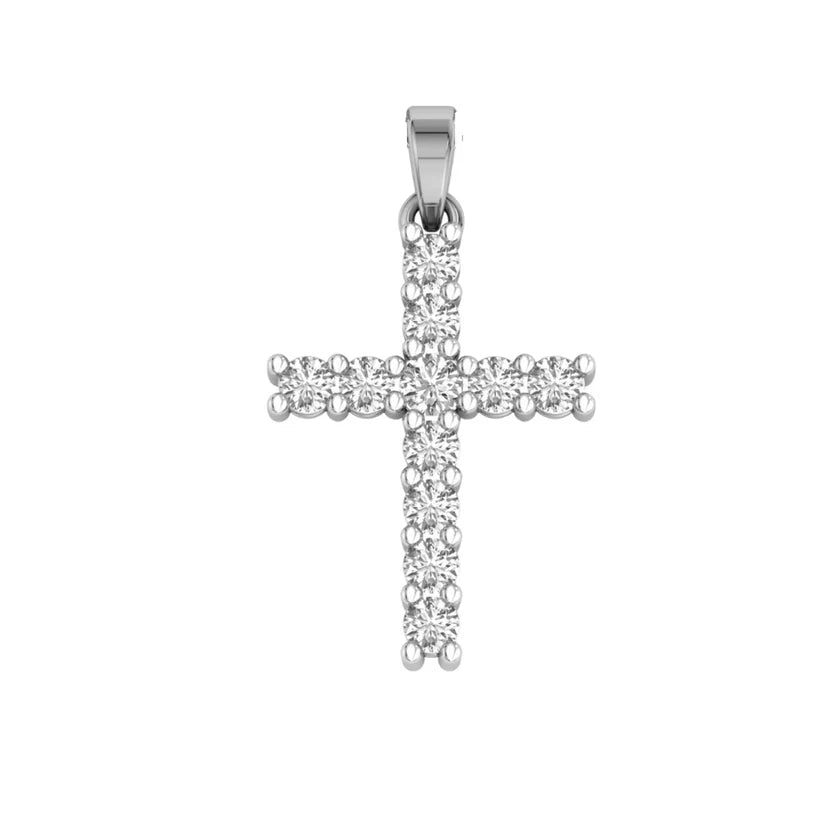 9ct White Gold Diamond Cross, 17mm