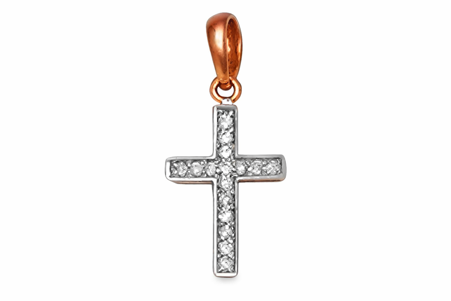 9ct Rose Gold Diamond Cross Pendant, 13mm