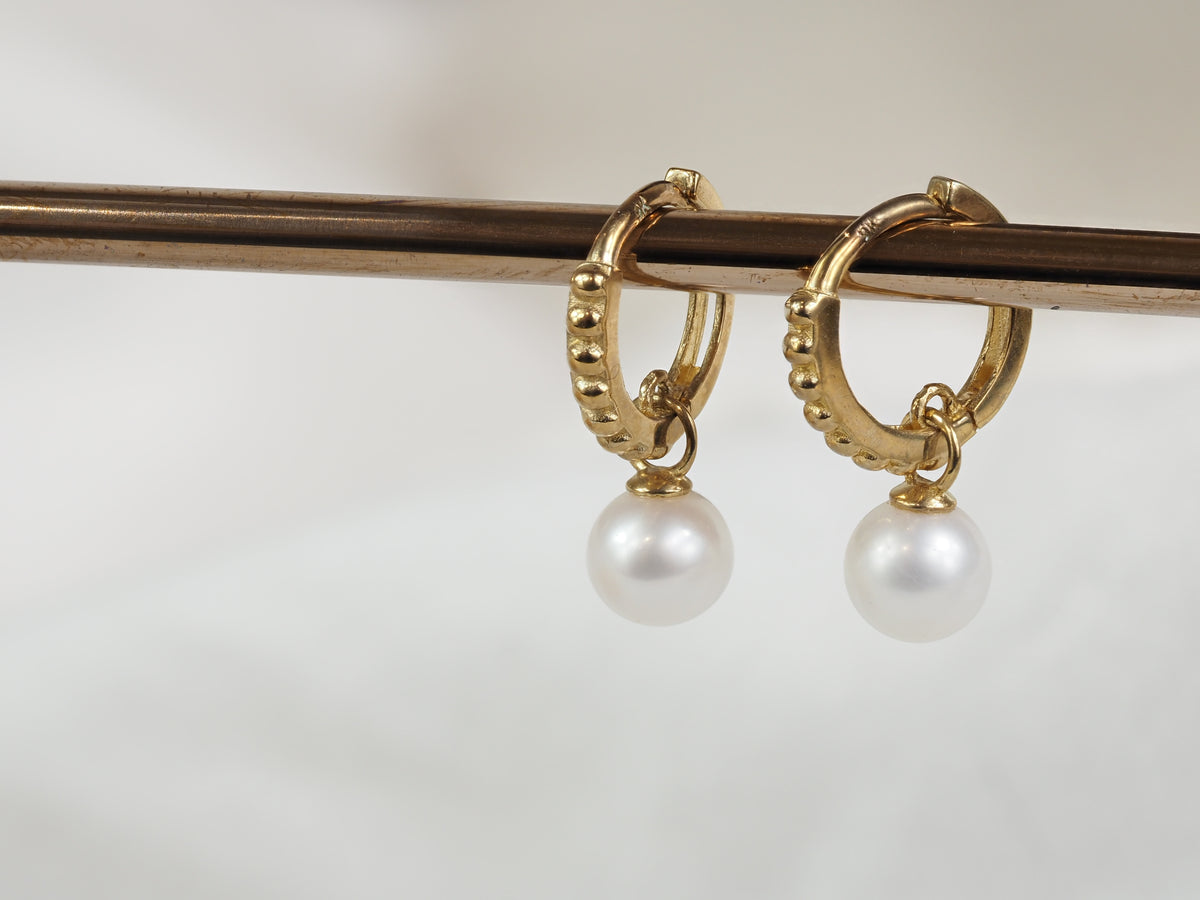 9ct Yellow Gold Pearl Huggie Earring