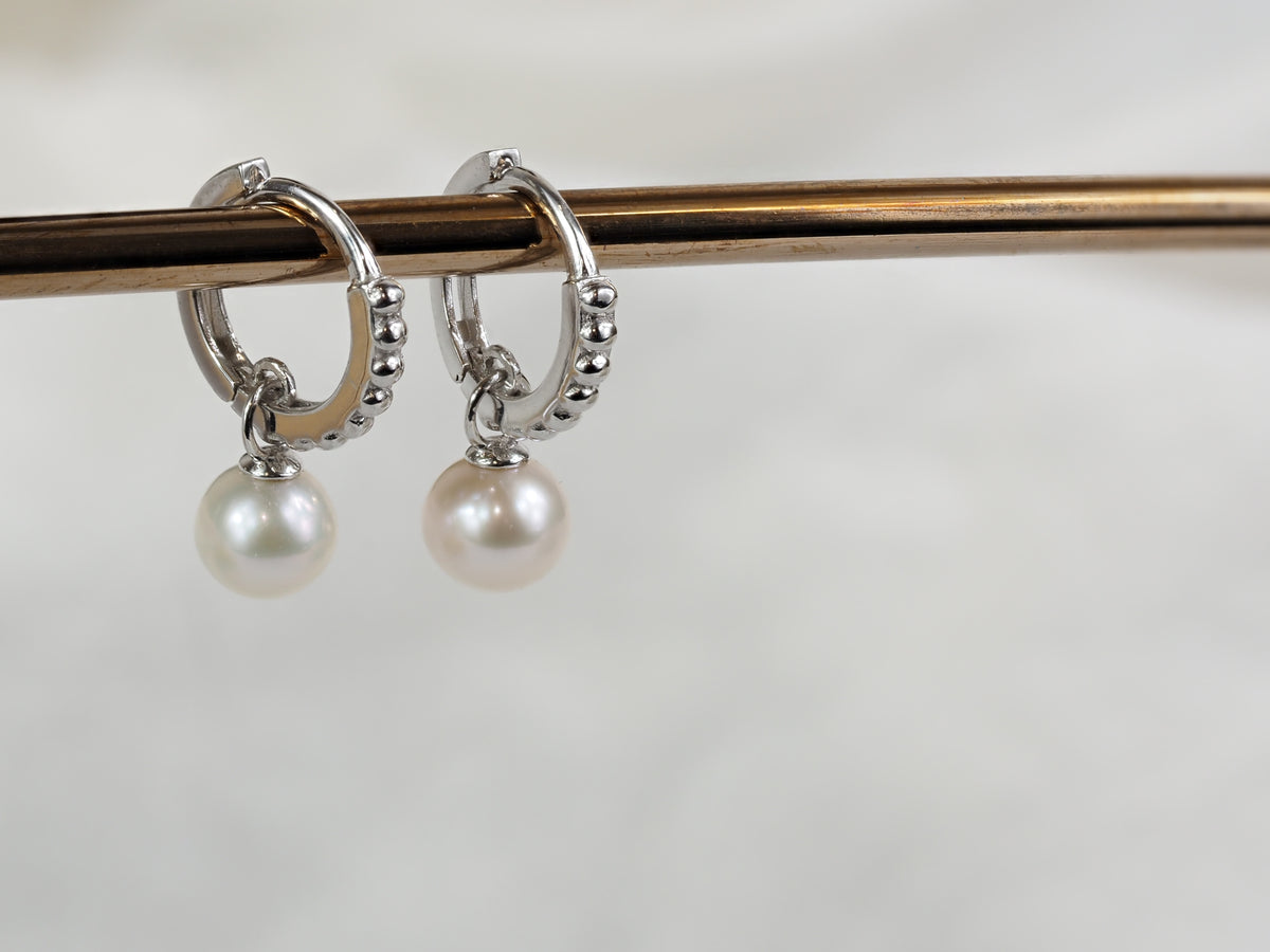 9ct White Gold Freshwater Pearl Huggie Earrings