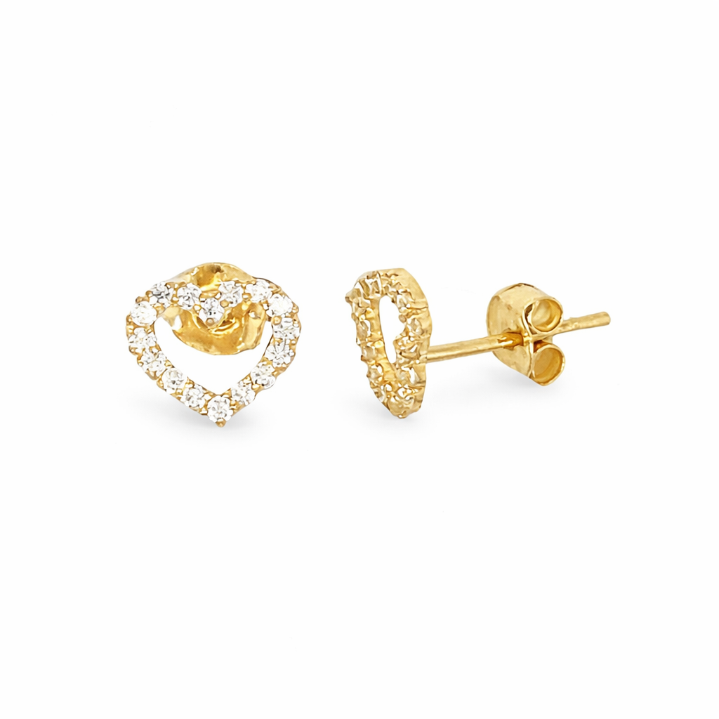 9ct Yellow Gold Cubic Zirconia Heart shaped Stud Earrings