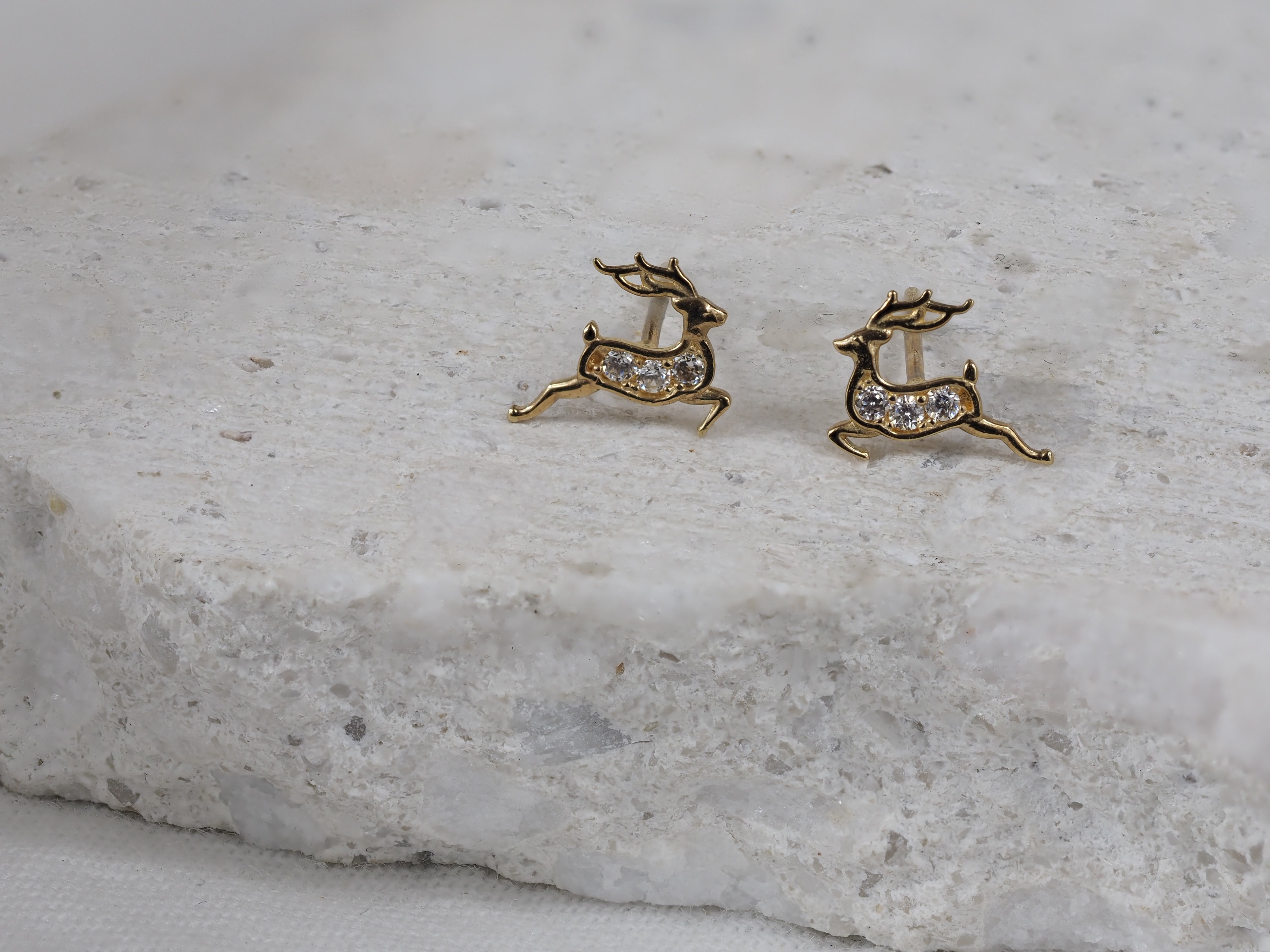 9ct Yellow Gold Cubic Zirconia Reindeer Stud Earrings