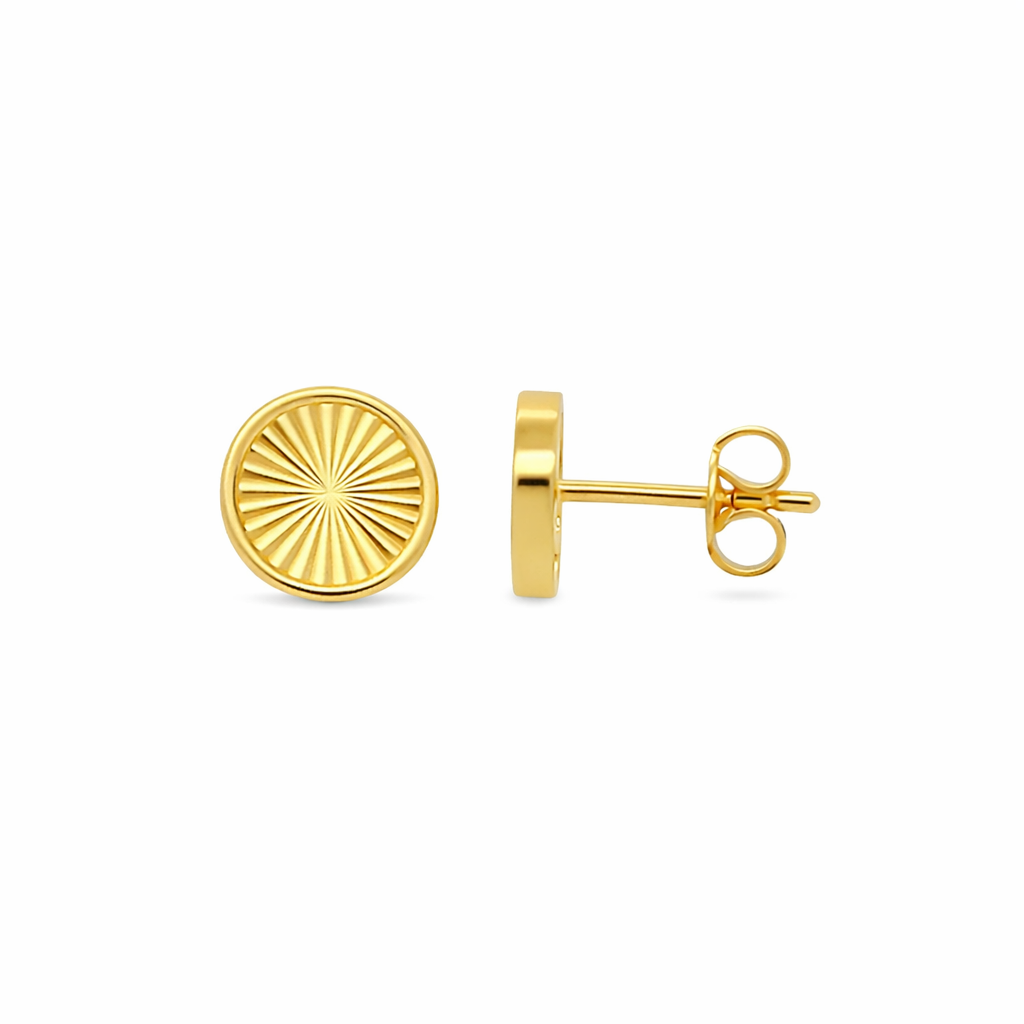 9ct Yellow Gold Round Laser Cut Stud Earrings