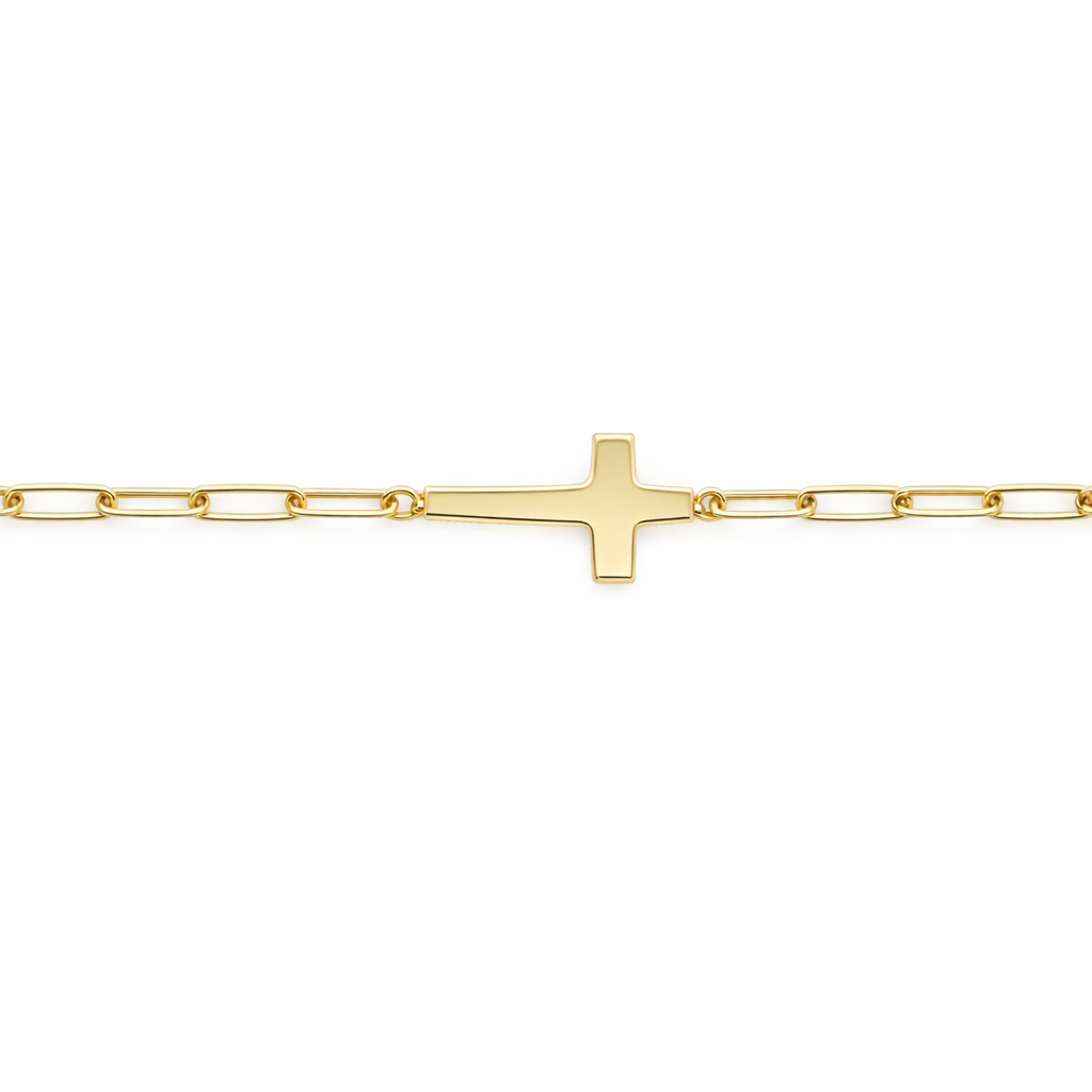 9ct Yellow Gold Paperclip Cross Necklet, 45cm