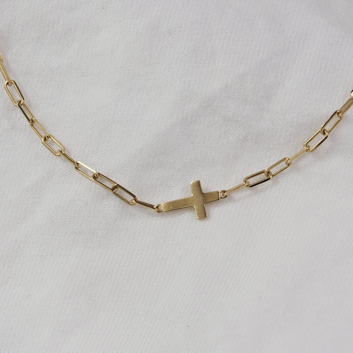 9ct Yellow Gold Paperclip Cross Necklet, 45cm