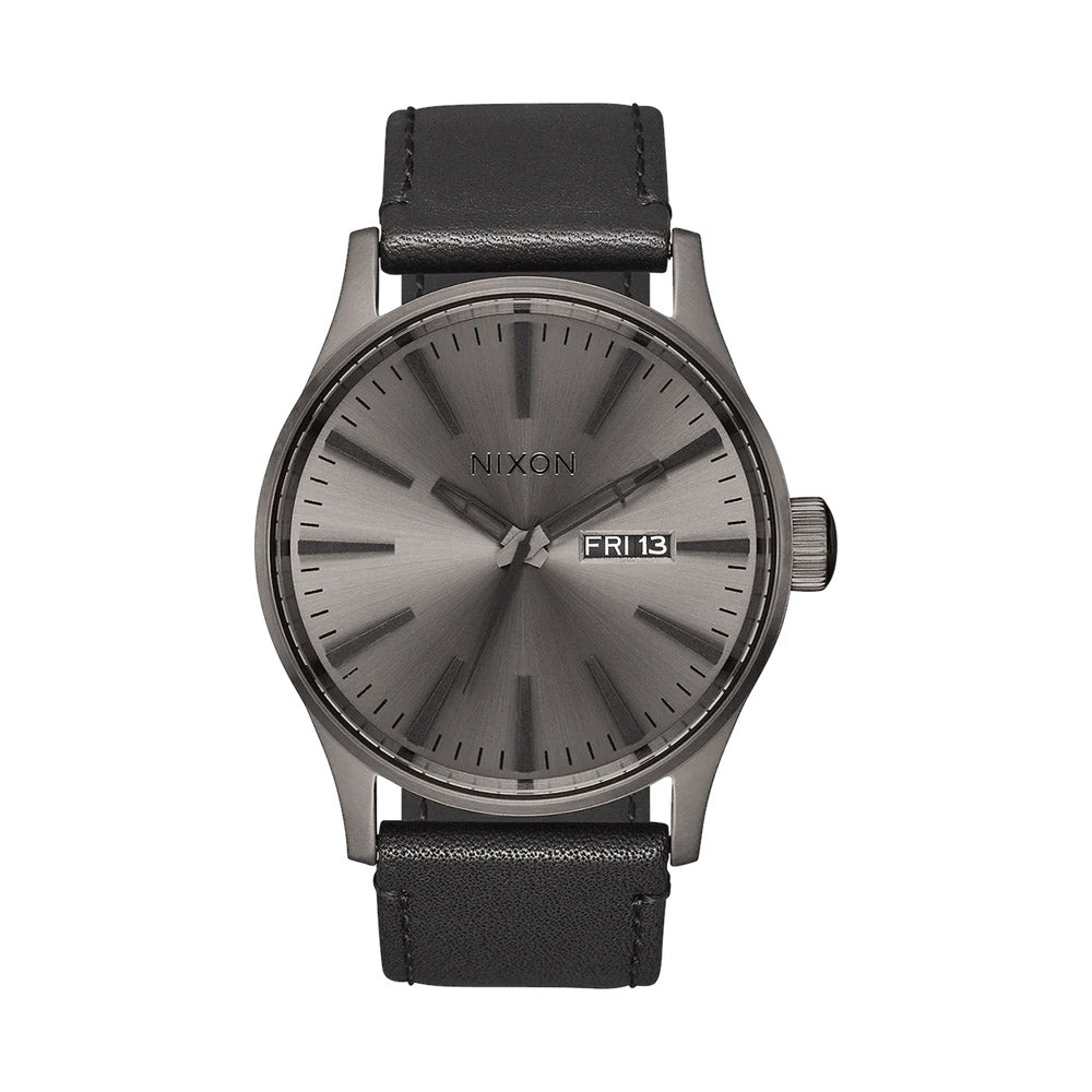 Nixon Sentry Gunmetal Leather Watch