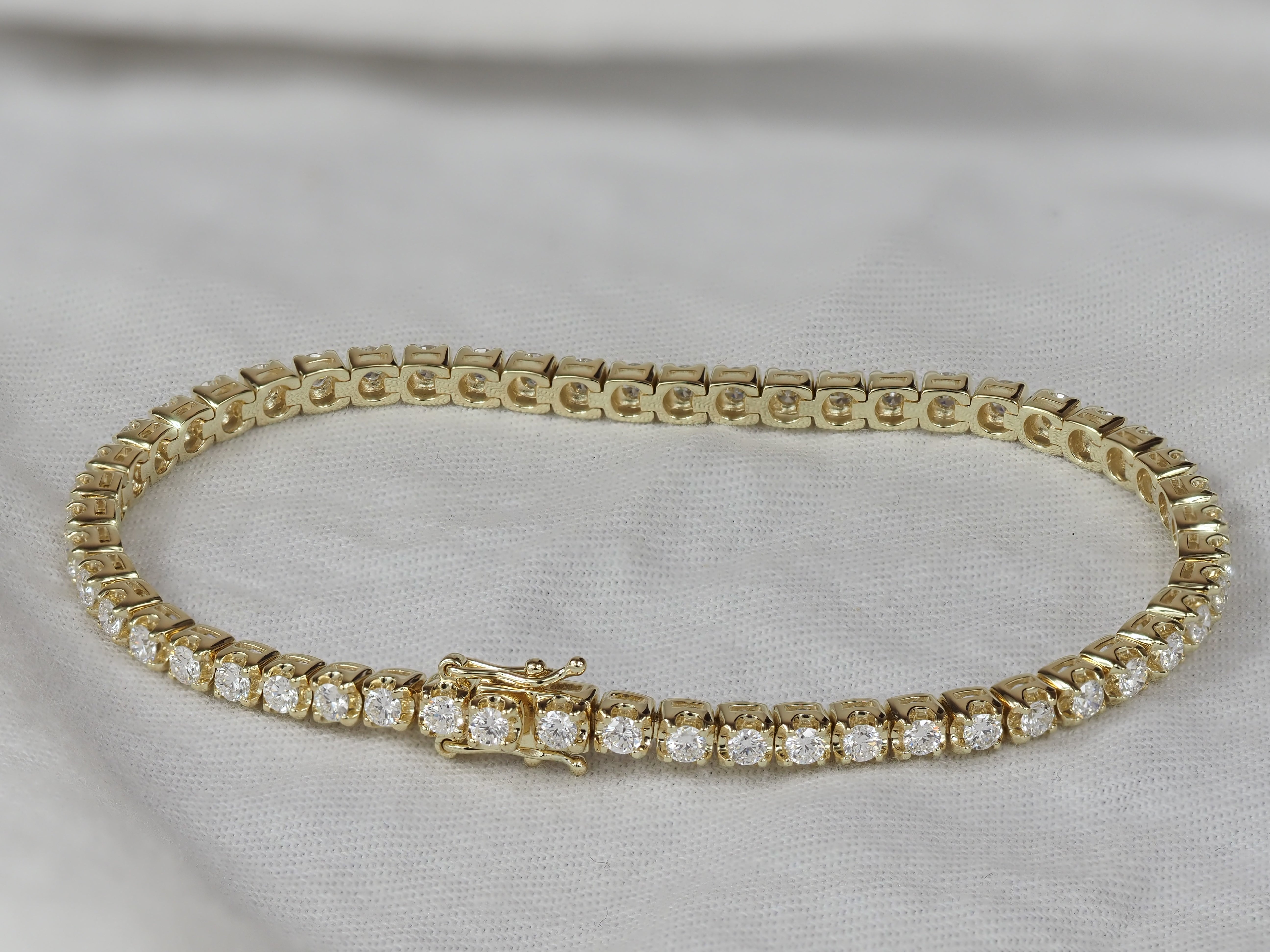 9ct Yellow Gold Lab-Grown Diamond Tennis Bracelet, 3ct Total