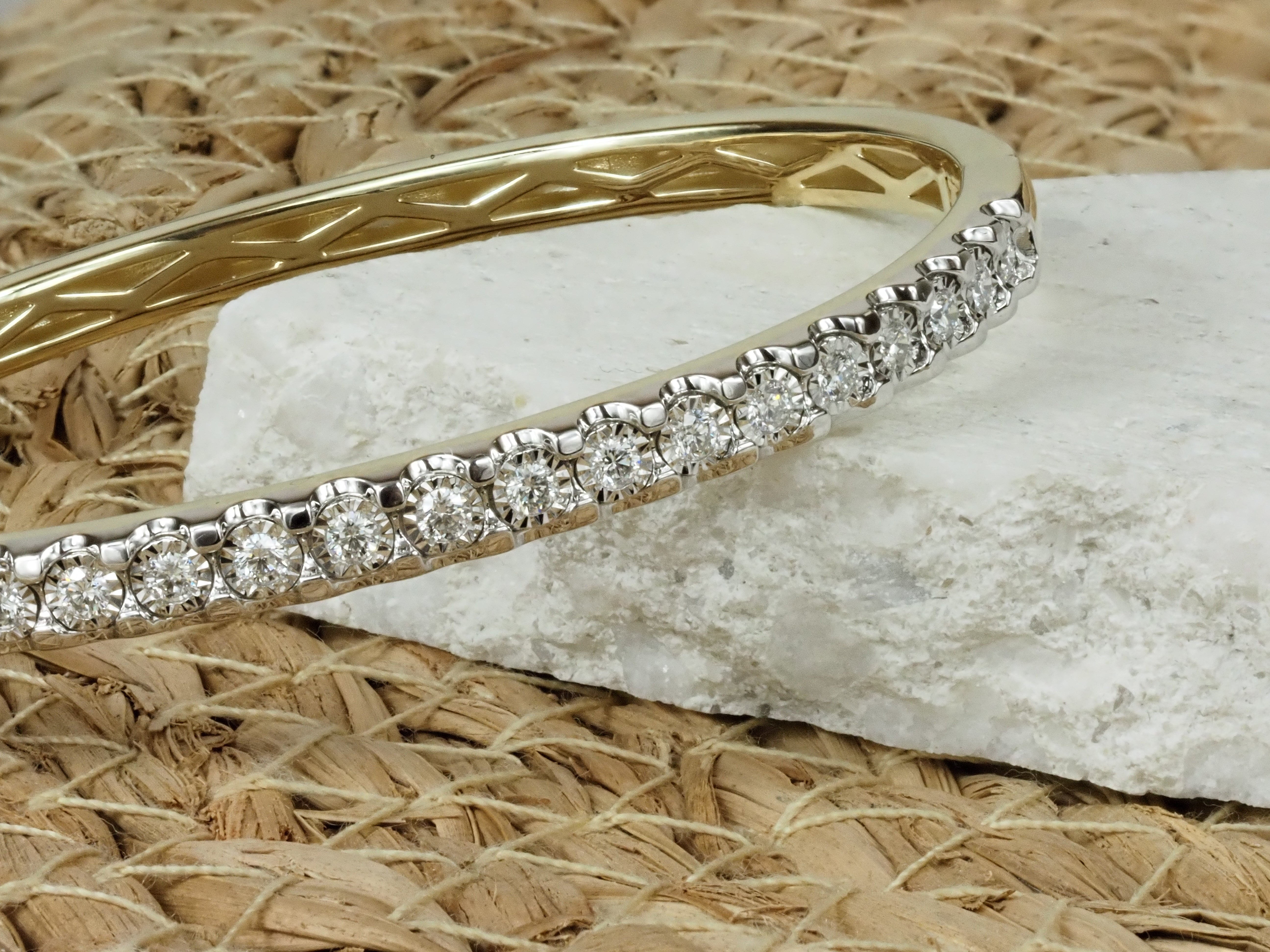 9ct Yellow and White Gold Diamond Bangle, 0.90ct total