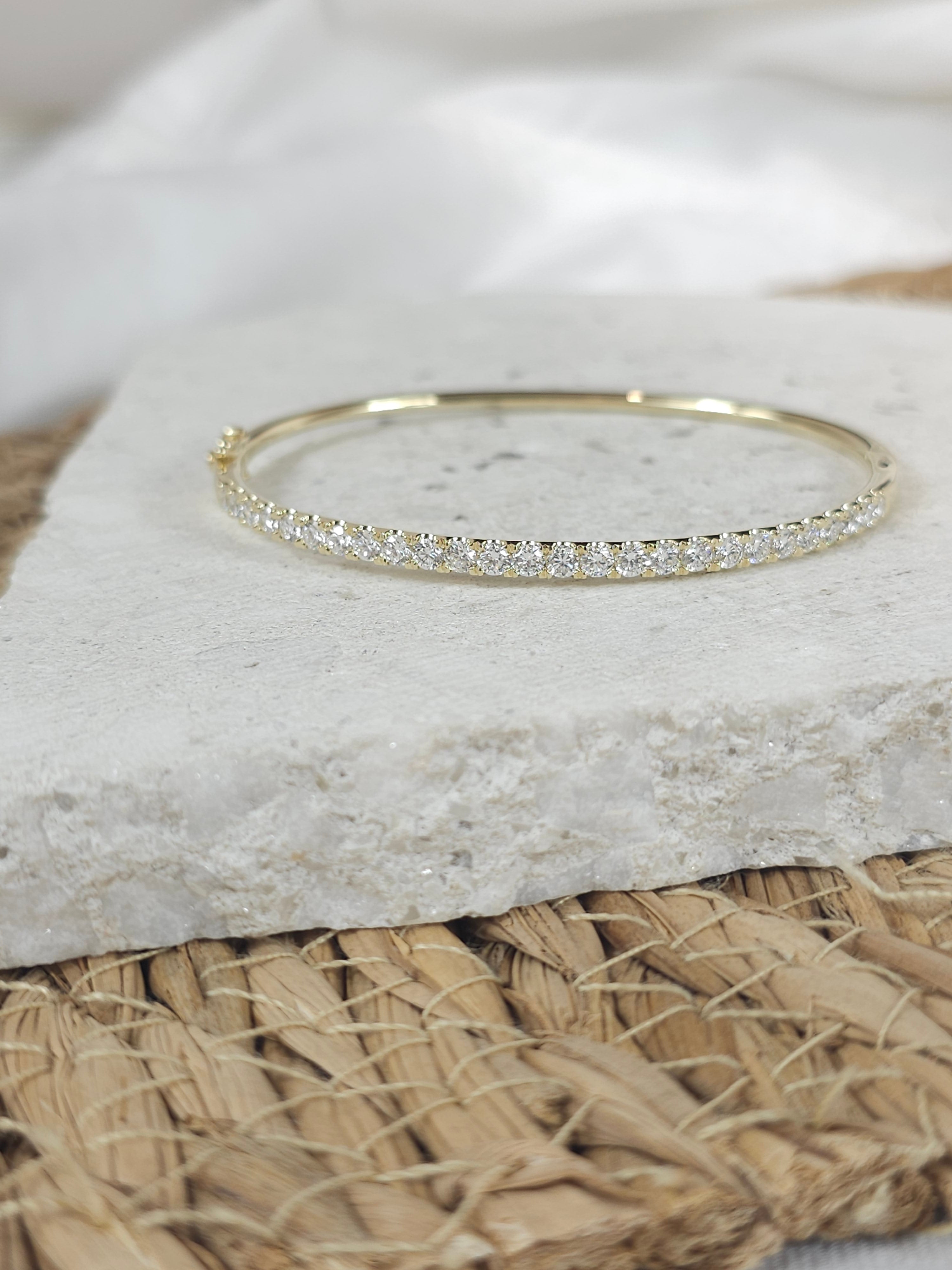 9ct Yellow Gold Lab-Grown Diamond Bangle, 2ct total