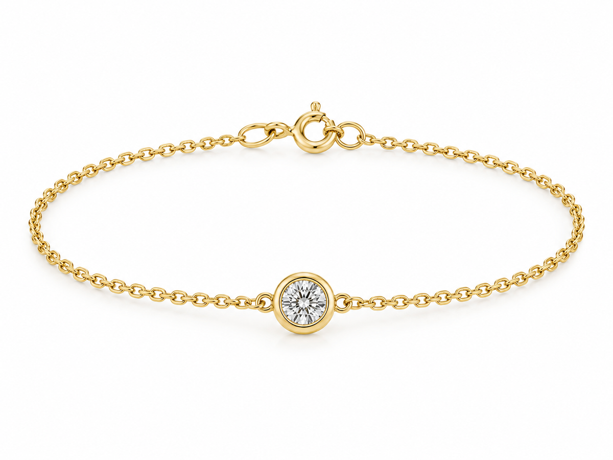 18ct Yellow Gold Bezel-Set Diamond Bracelet, 0.10ct