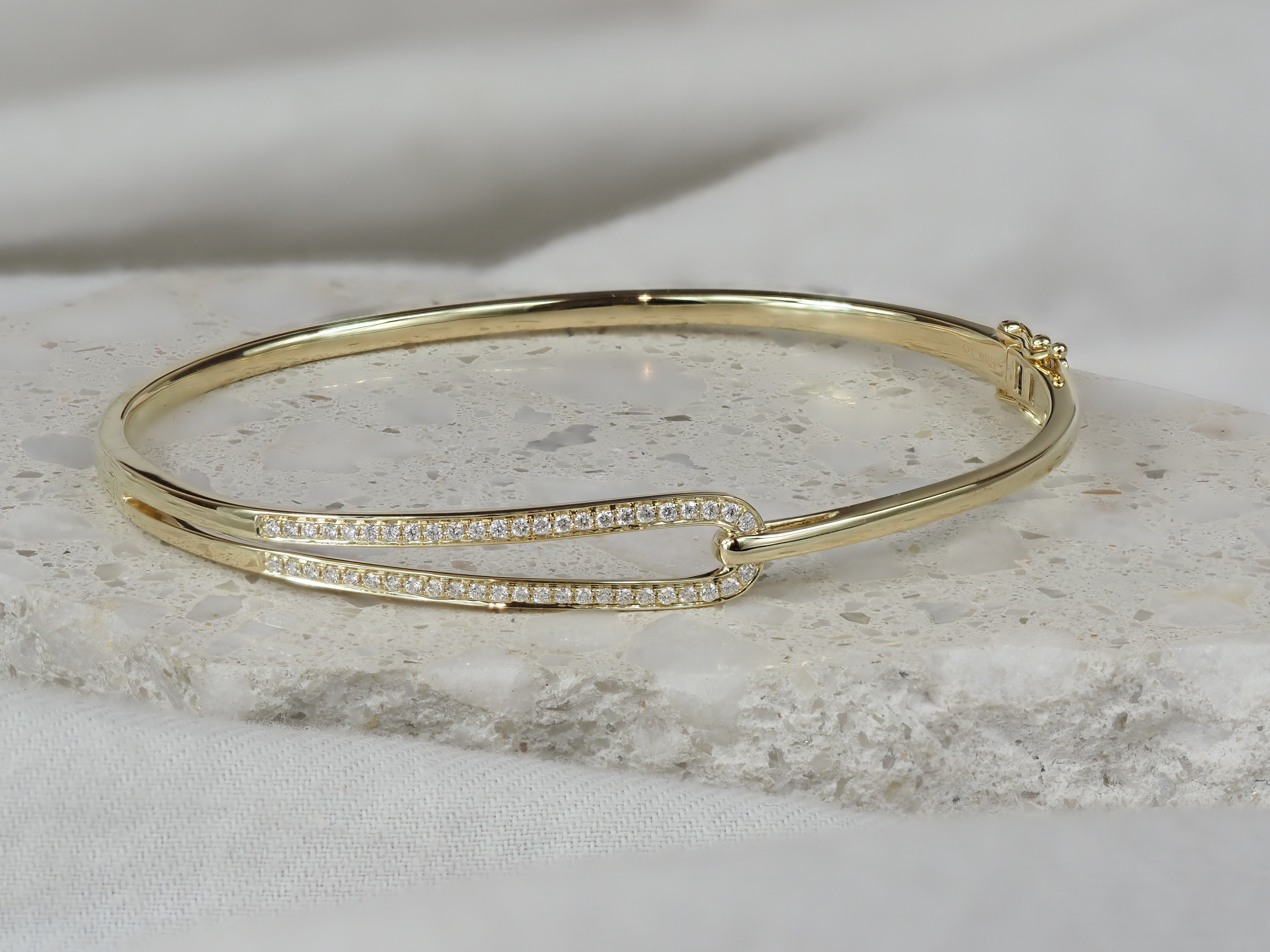 9ct Yellow Gold Round Brilliant Cut Diamond Bangle, 0.26ct Total