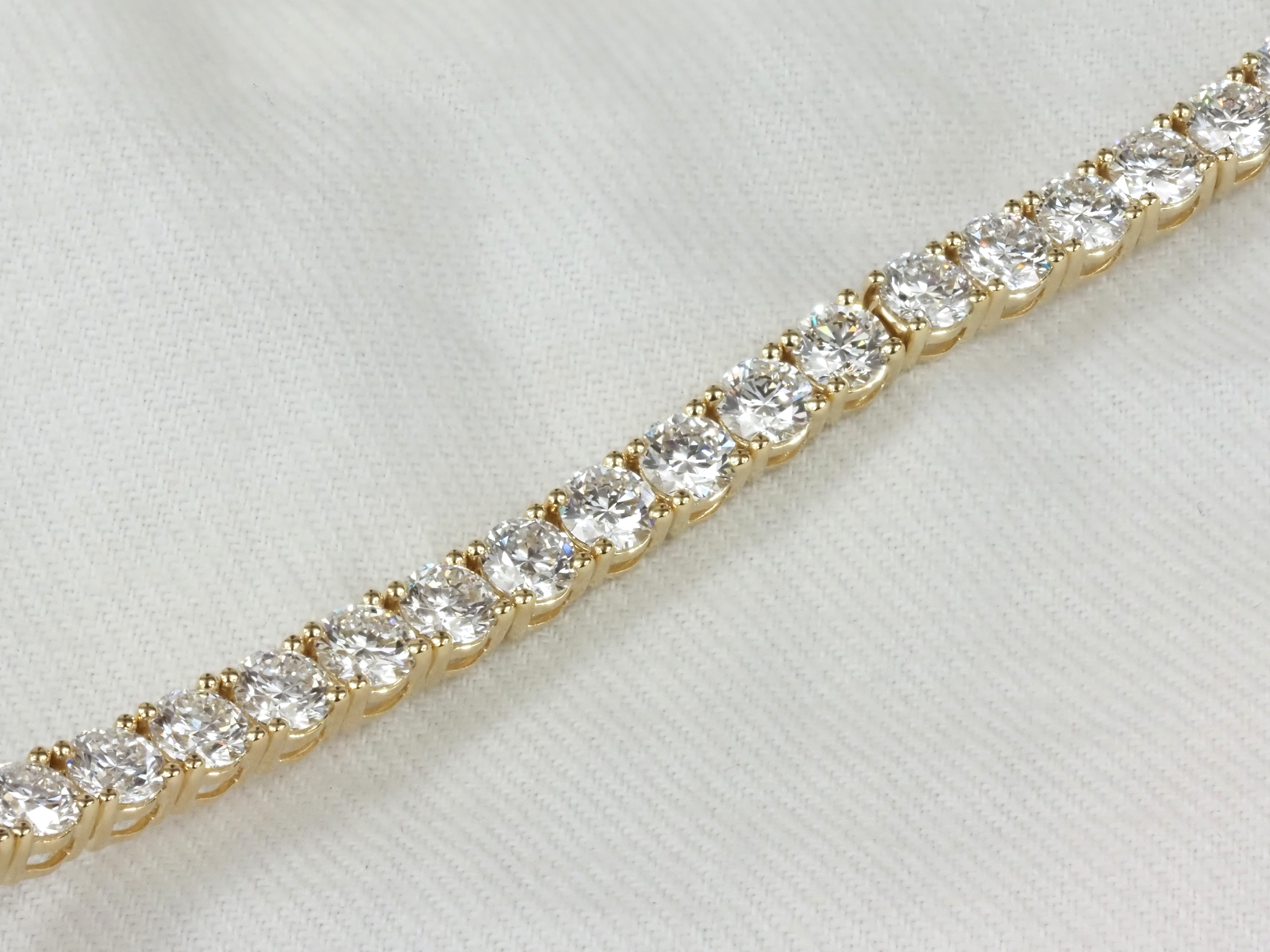 14 Carat Yellow Gold Huge Tennis Bracelet, 10.6 carats total.