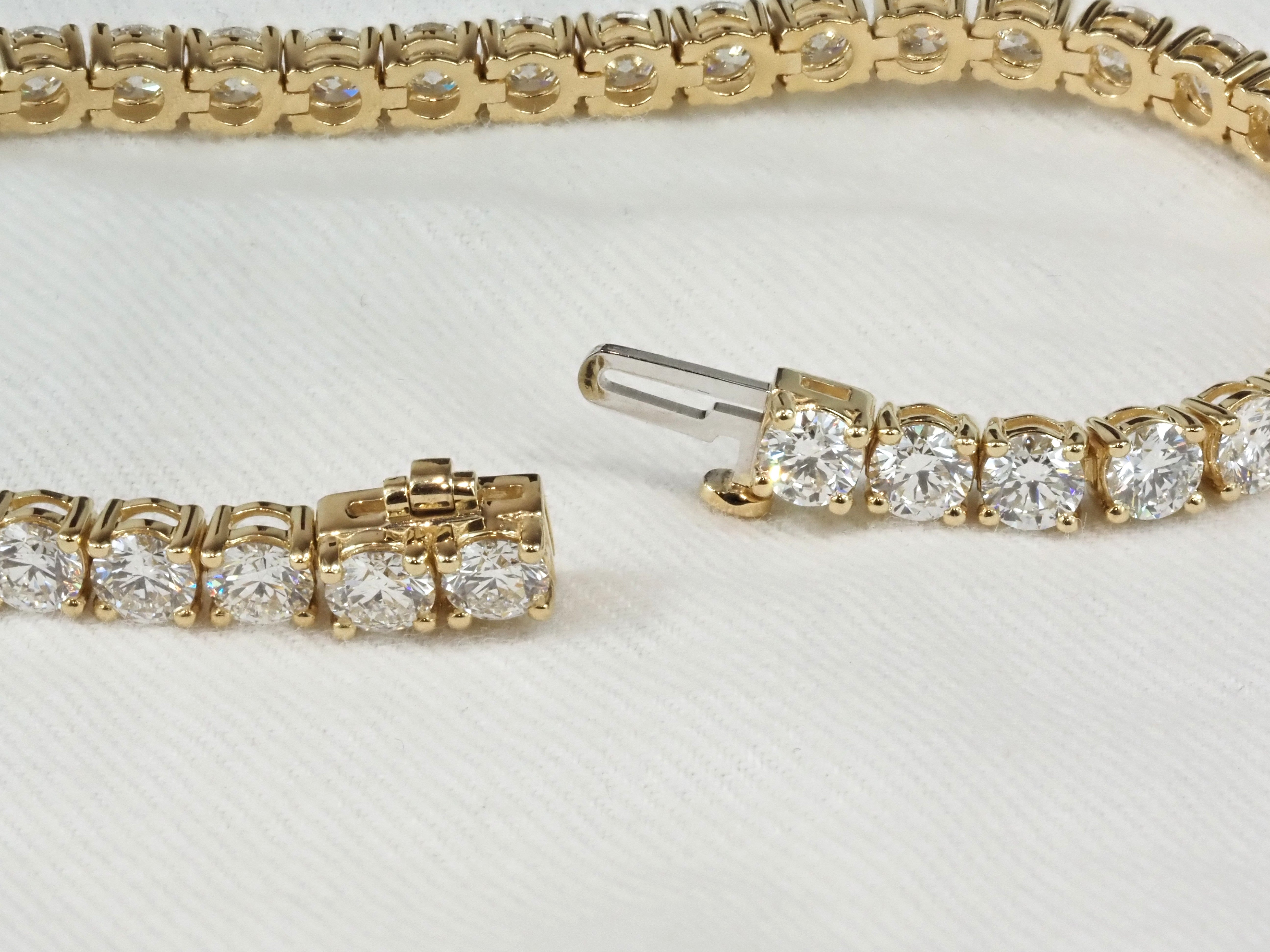 14 Carat Yellow Gold Huge Tennis Bracelet, 10.6 carats total.