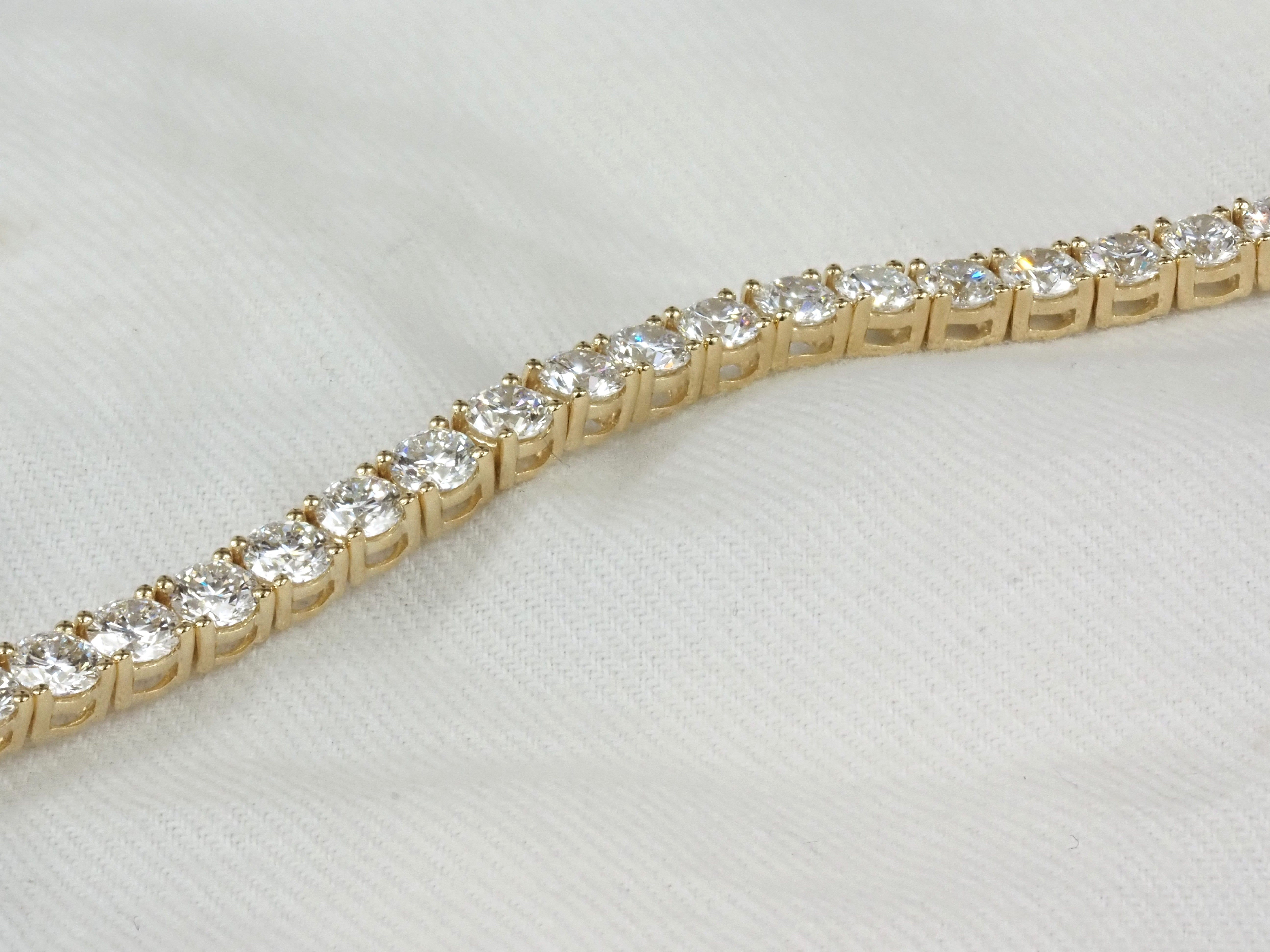 14 Carat Yellow Gold Huge Tennis Bracelet, 10.6 carats total.