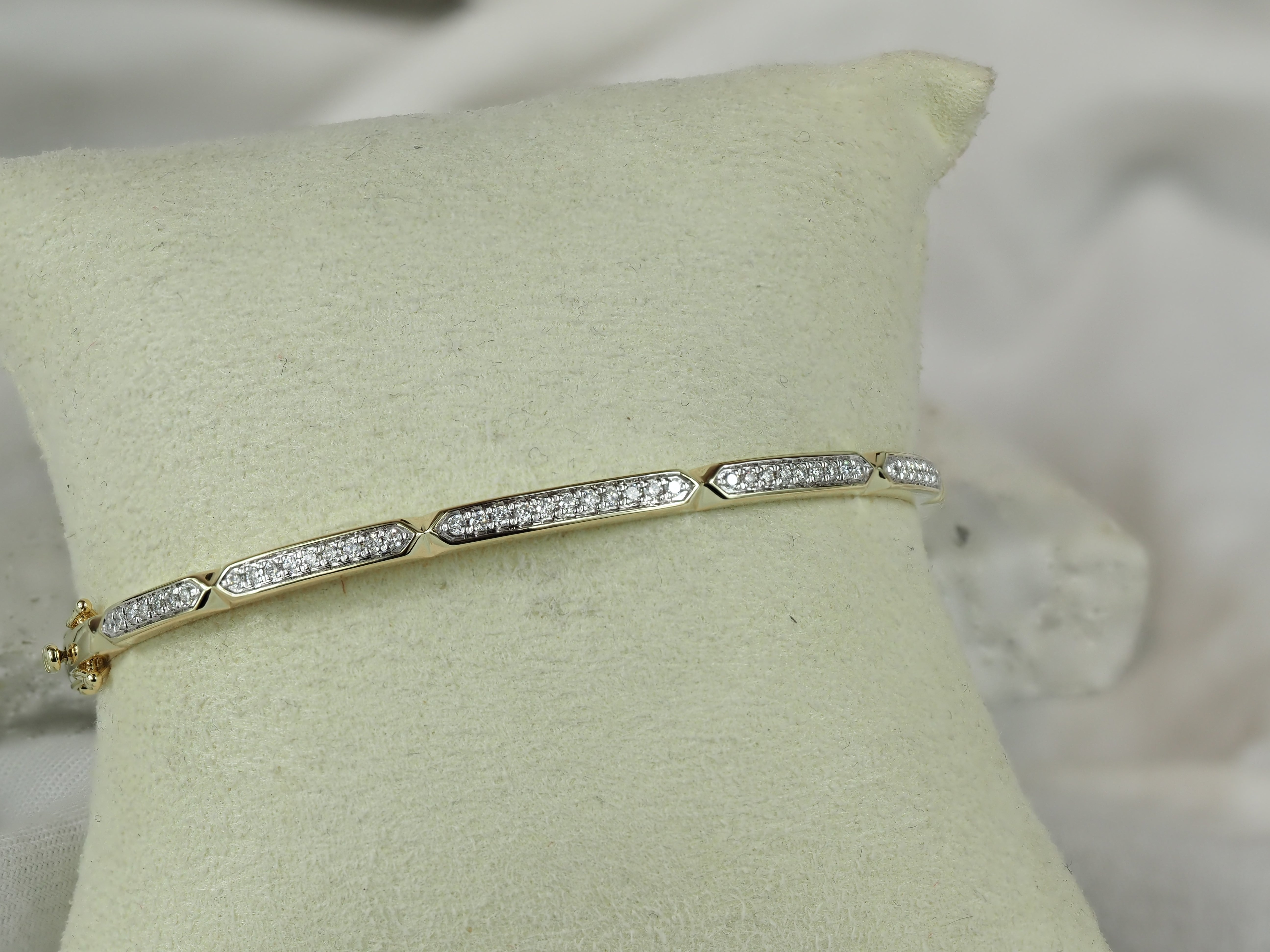 9ct Yellow and White Gold Round Brilliant Cut Diamond Bangle, 0.36ct Total